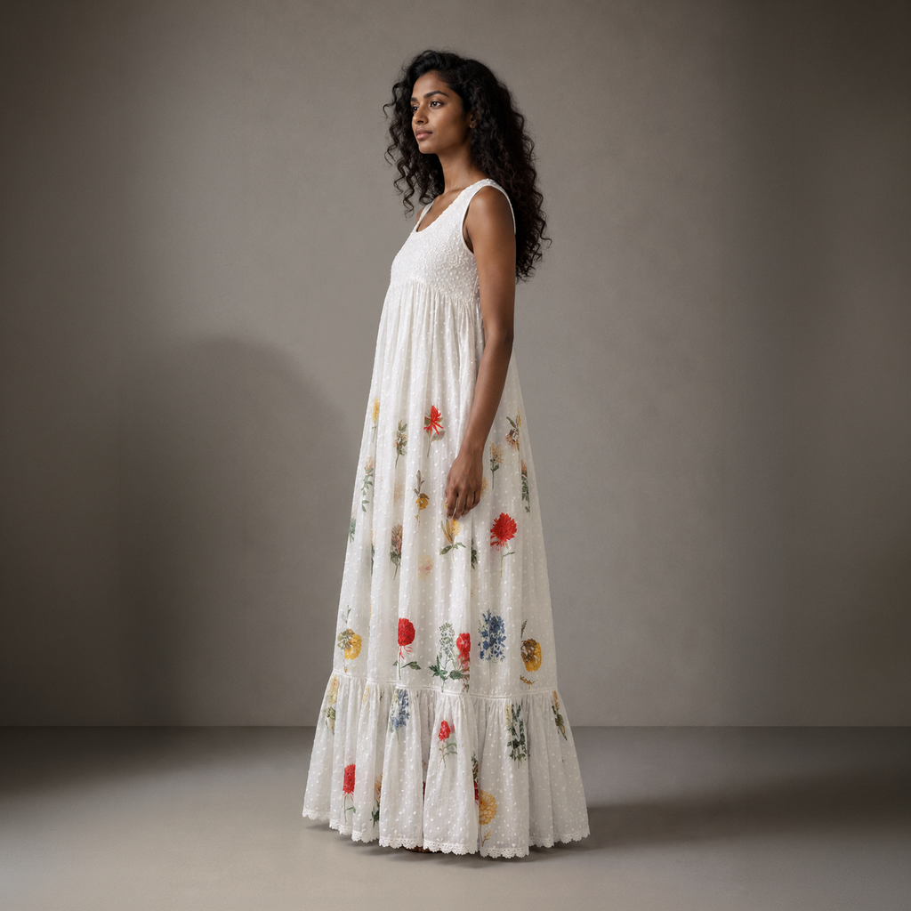Juliana Long Embroidered Empire Dress