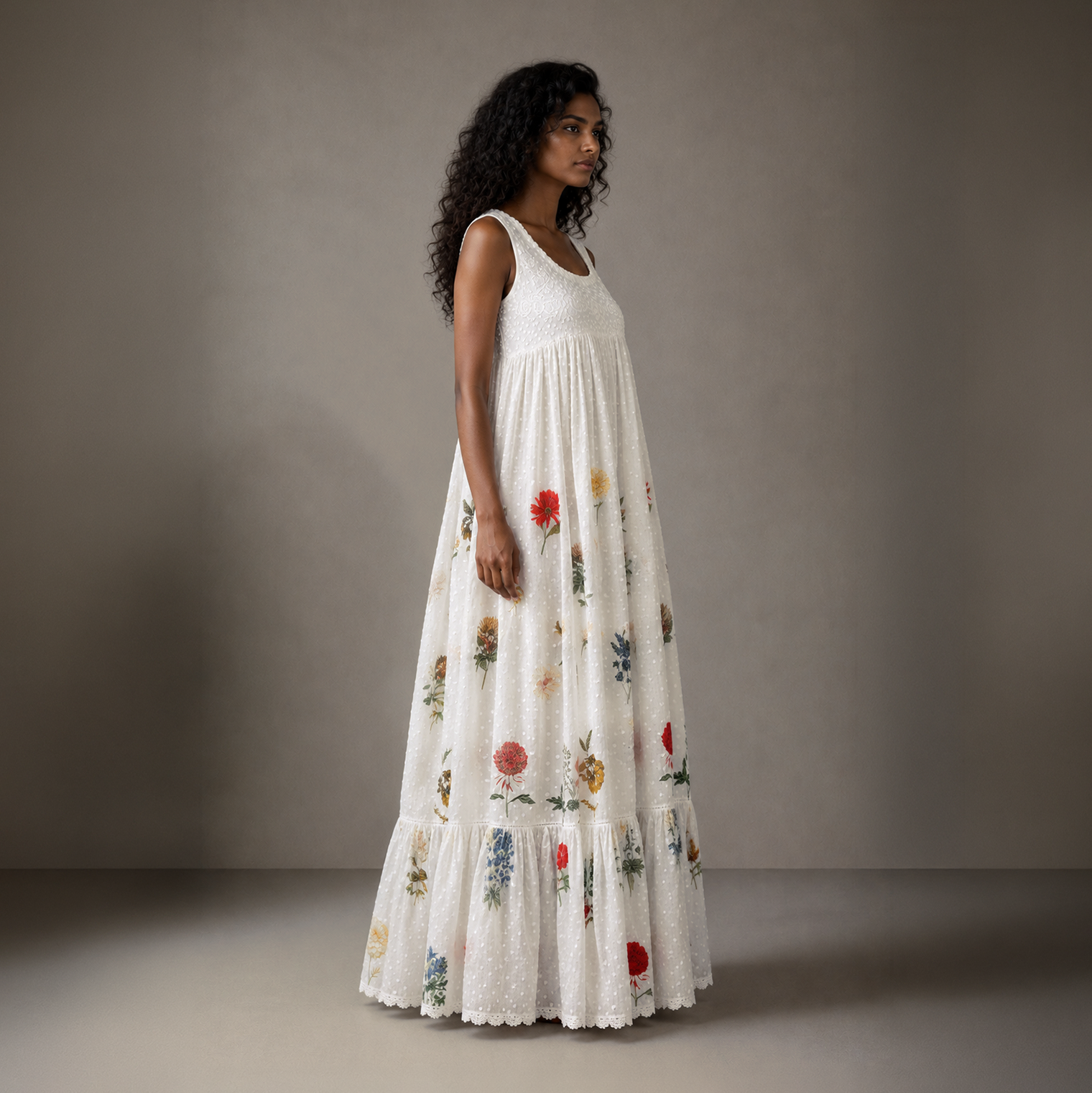 Juliana Long Embroidered Empire Dress