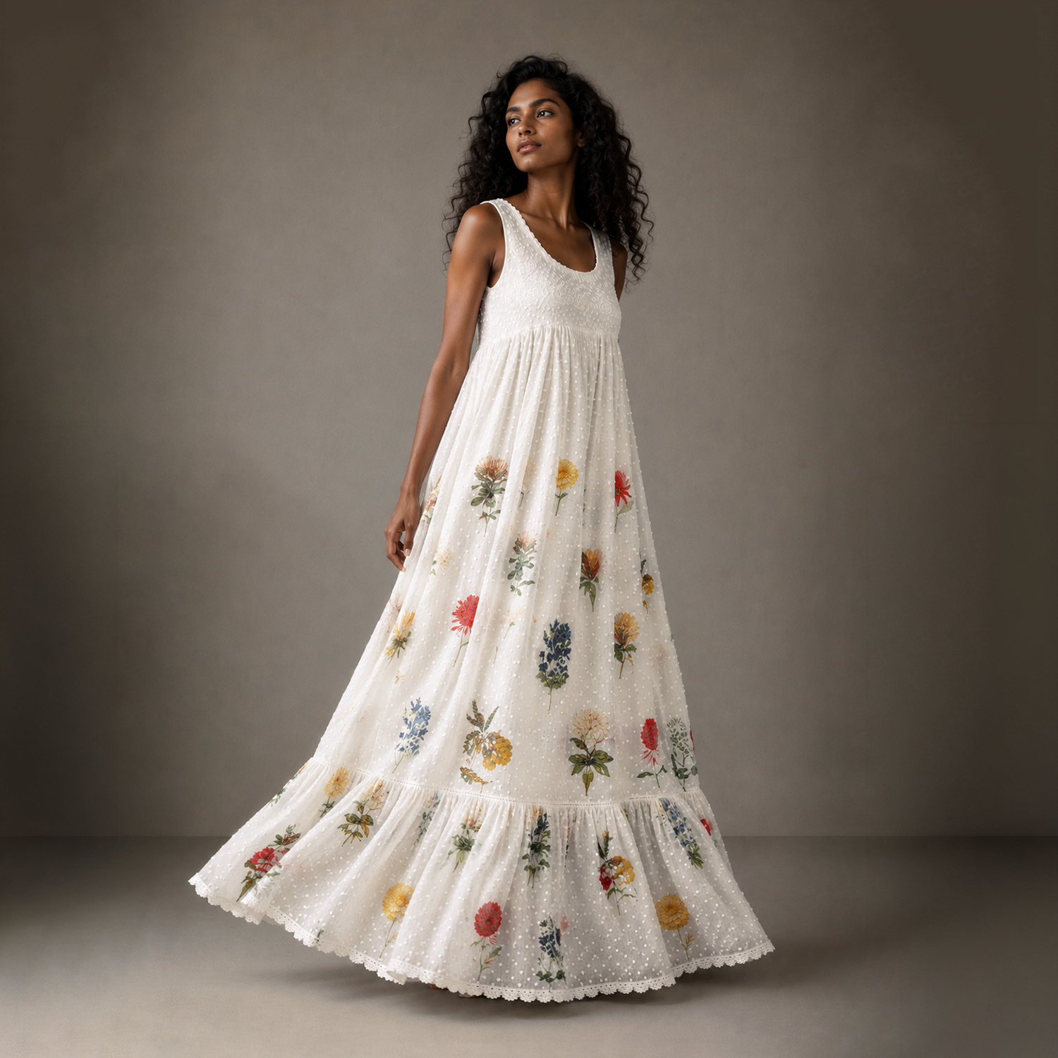 Juliana Long Embroidered Empire Dress