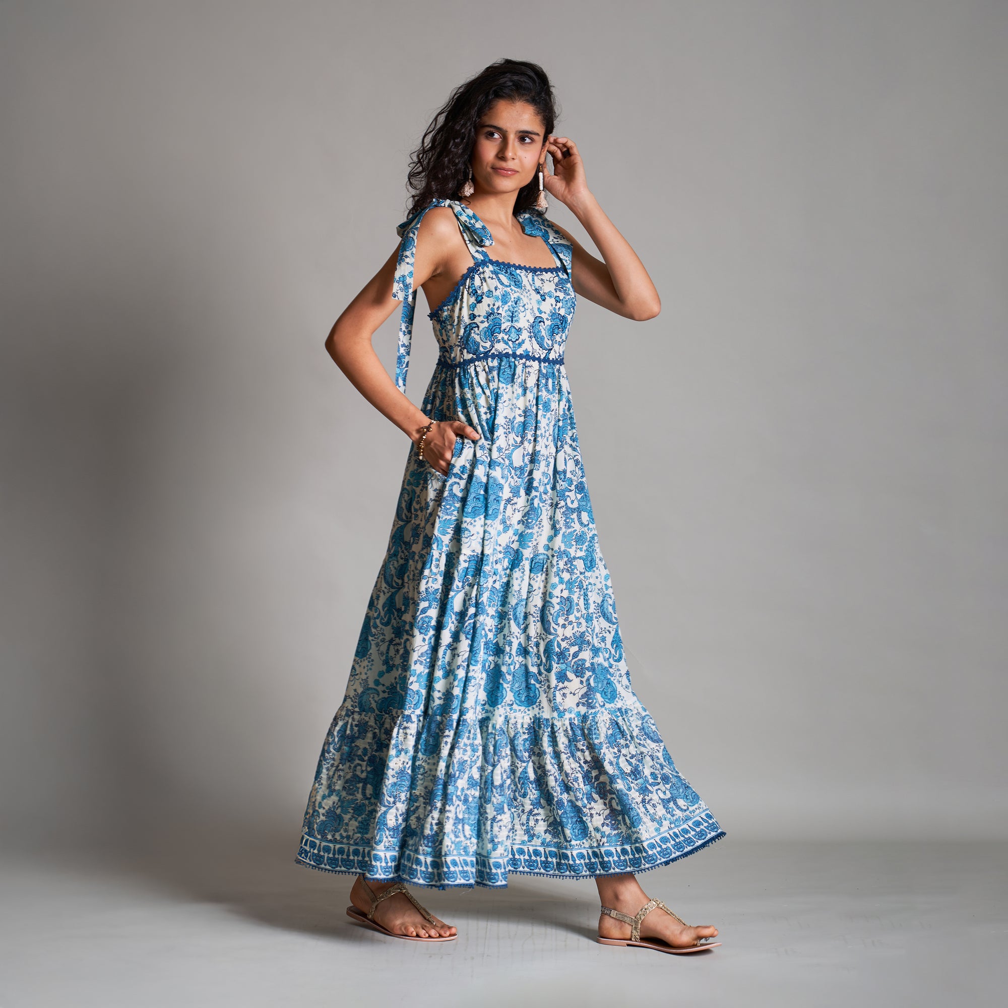 Edith Tiered Babydoll Tie Up Sundress