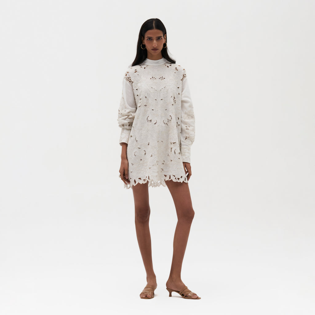 Embroidered Cutwork Shirt Dress
