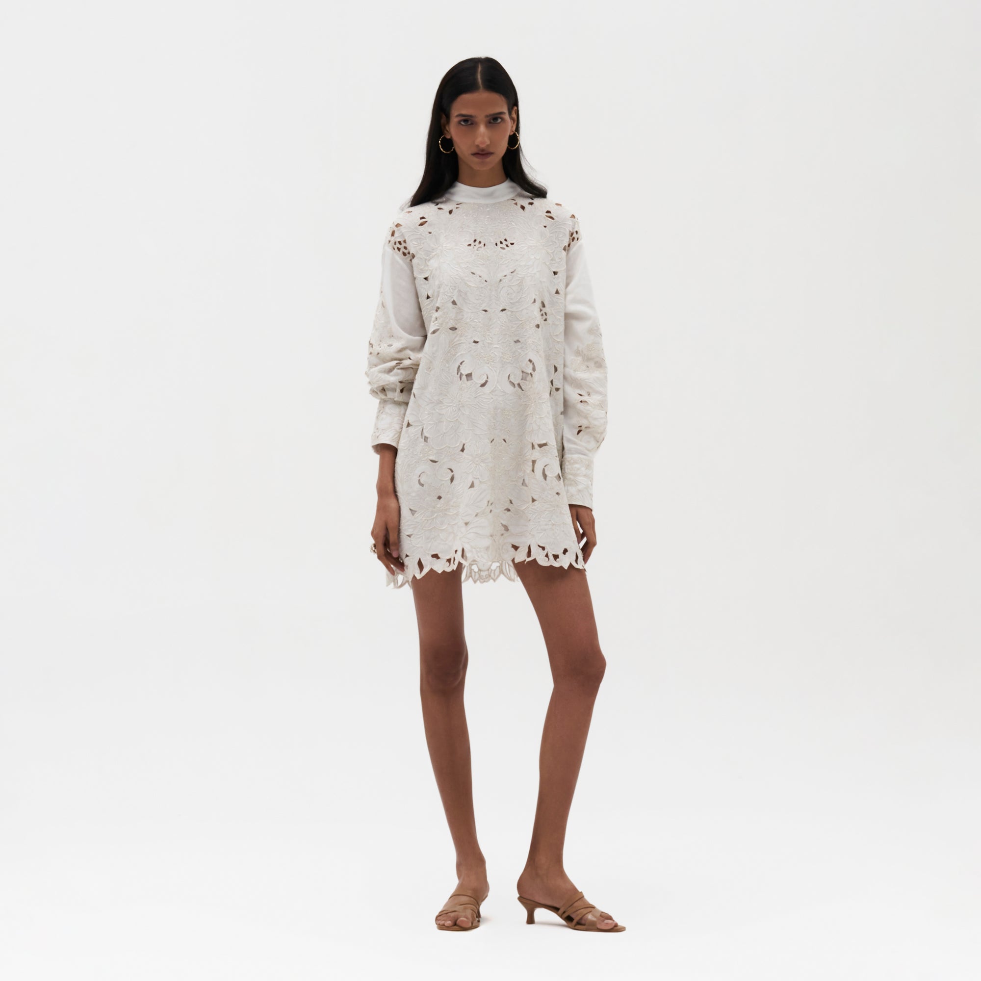 Embroidered Cutwork Shirt Dress