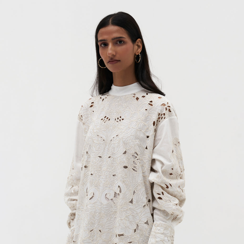 Embroidered Cutwork Shirt Dress