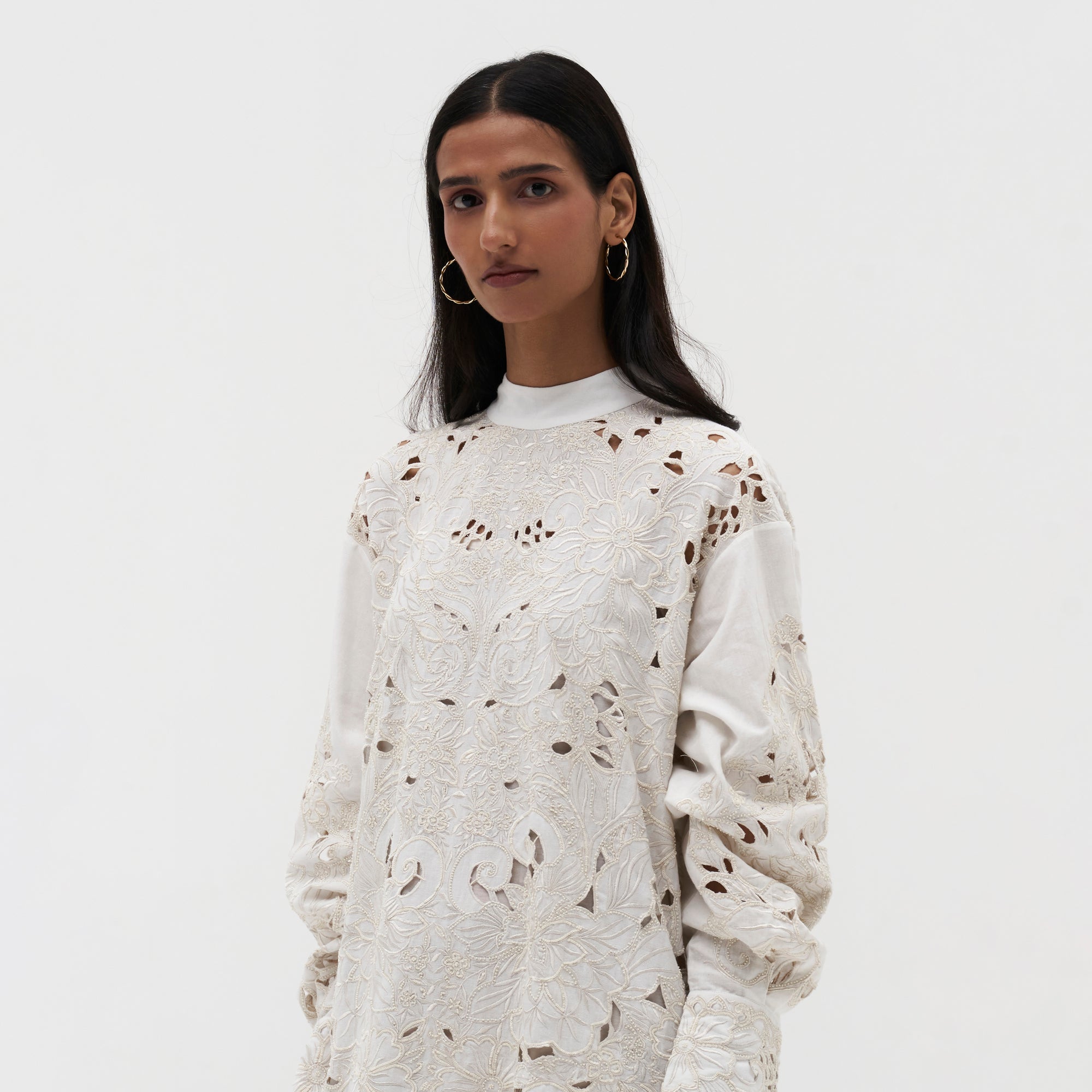 Embroidered Cutwork Shirt Dress