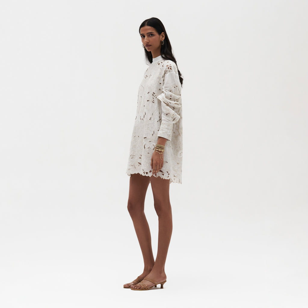 Embroidered Cutwork Shirt Dress