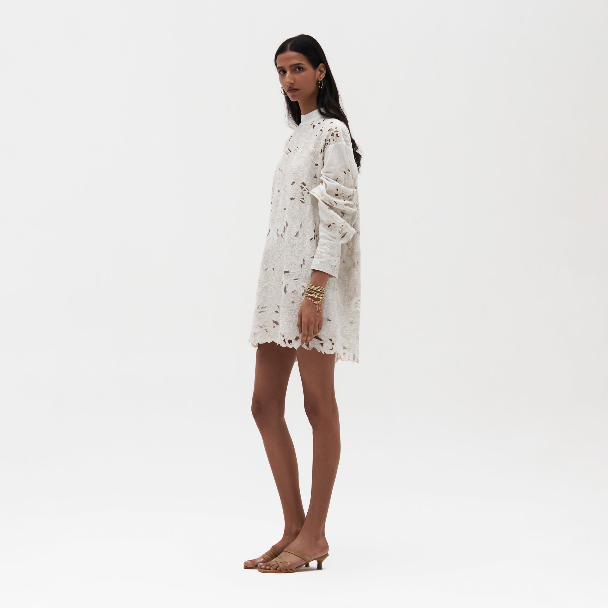 Embroidered Cutwork Shirt Dress