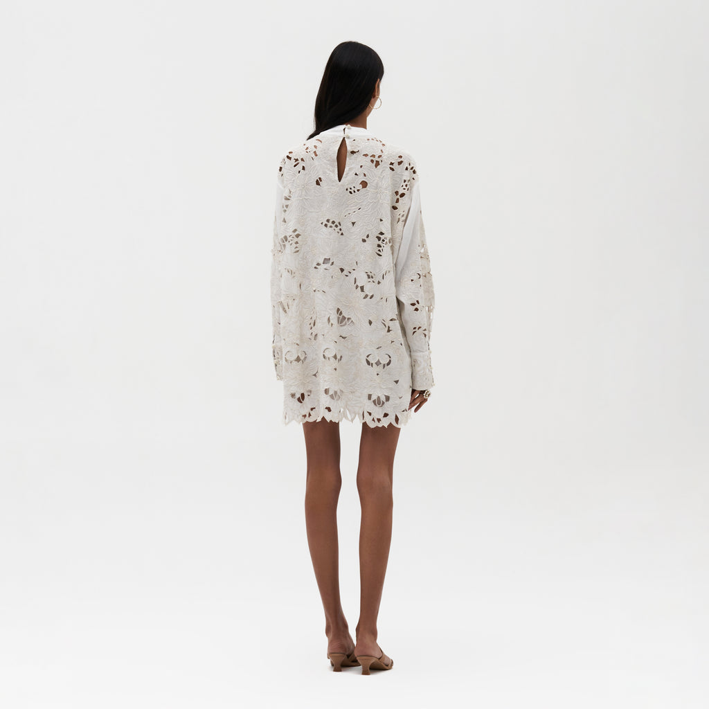 Embroidered Cutwork Shirt Dress