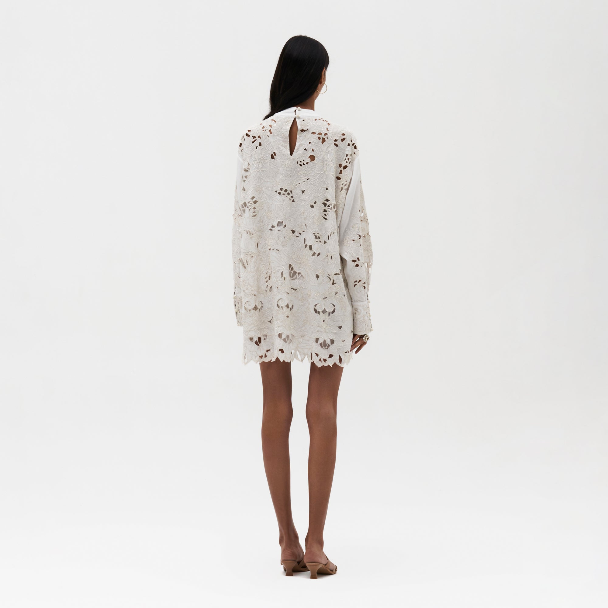 Embroidered Cutwork Shirt Dress