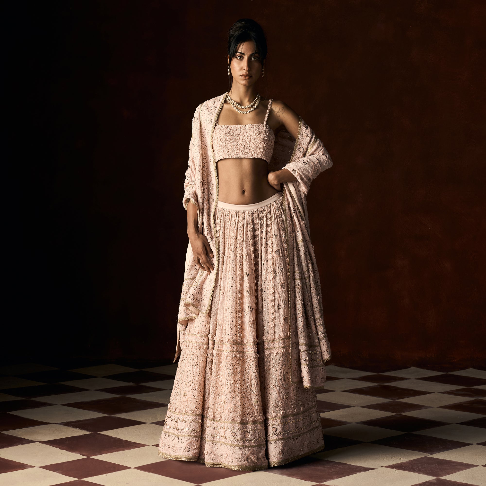 Ahliya Chikankari Blush Pink Lehanga