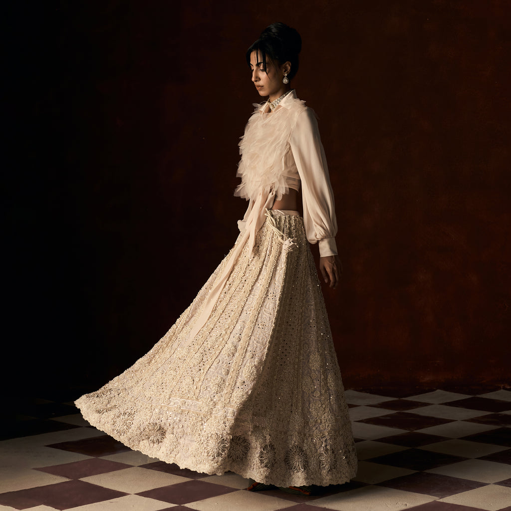 Chandrakala Chikankari Blush Peach Lehanga