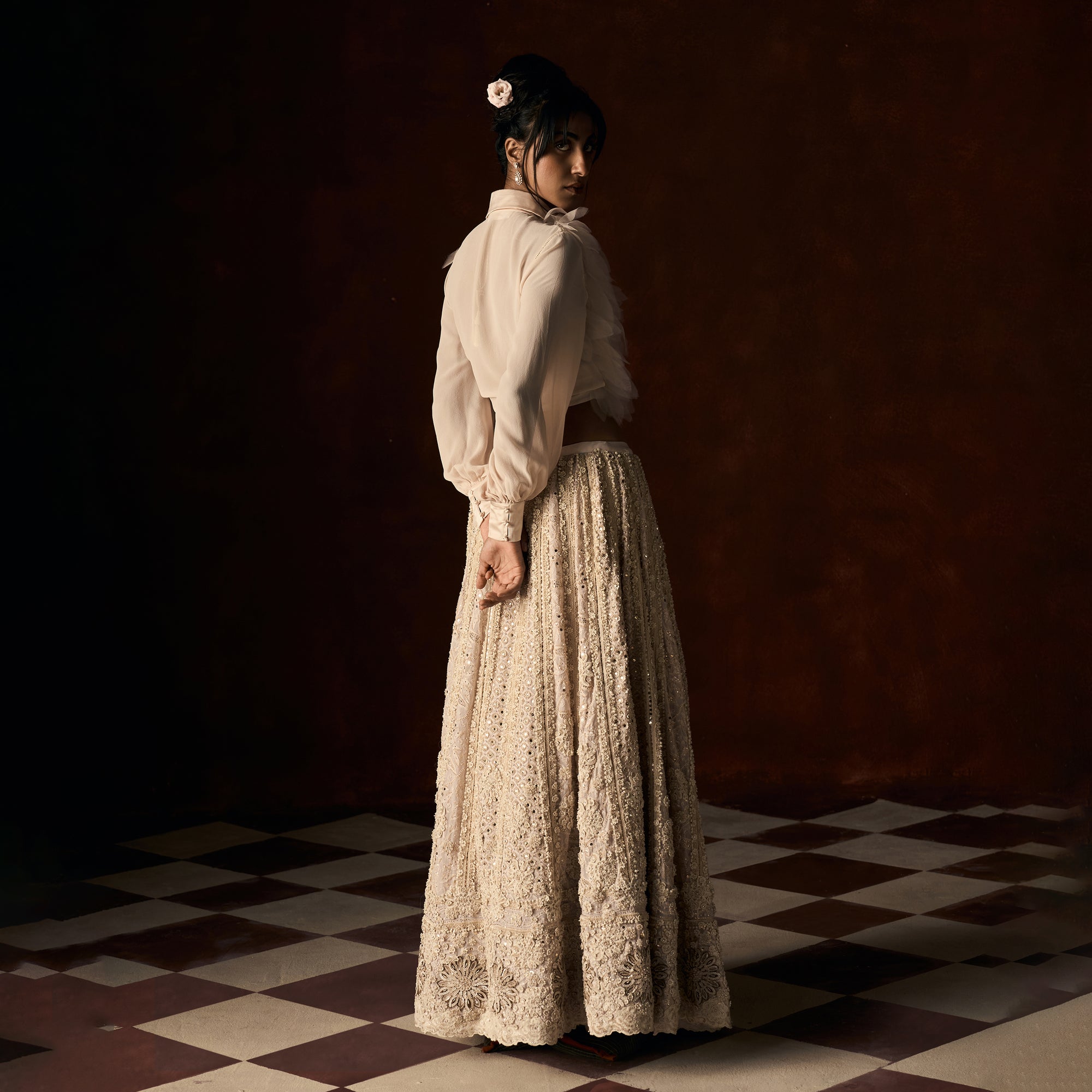 Chandrakala Chikankari Blush Peach Lehanga