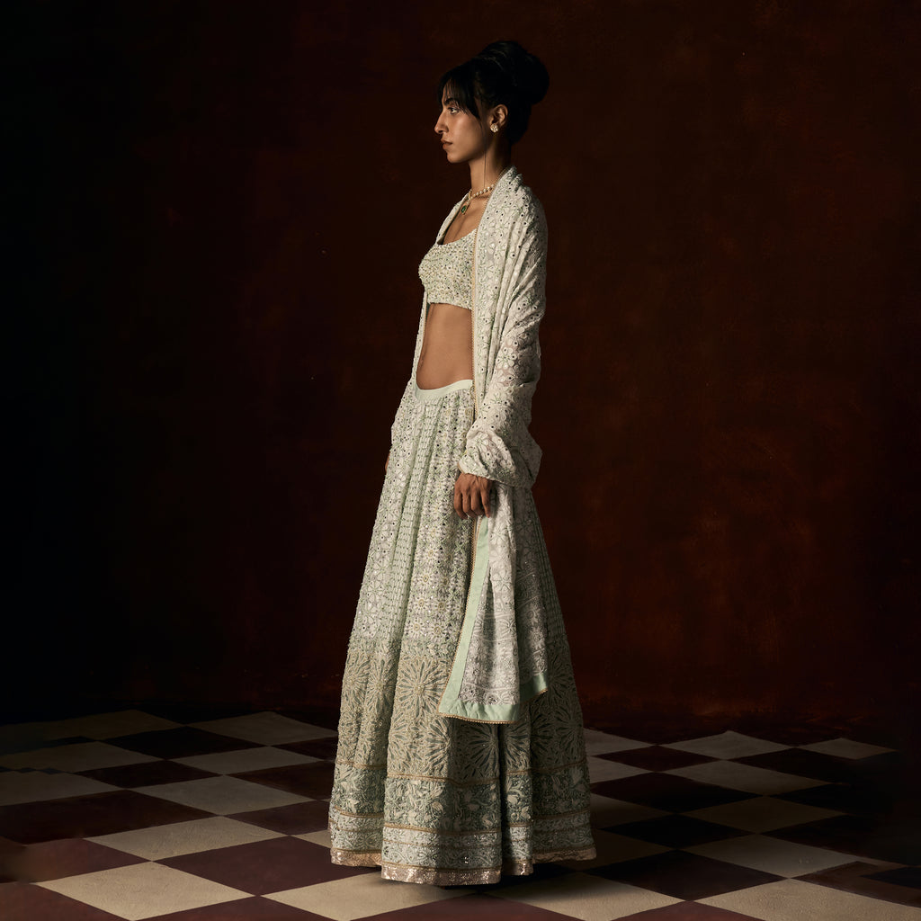 Sindhuja Chikankari Pale Mint Lehanga