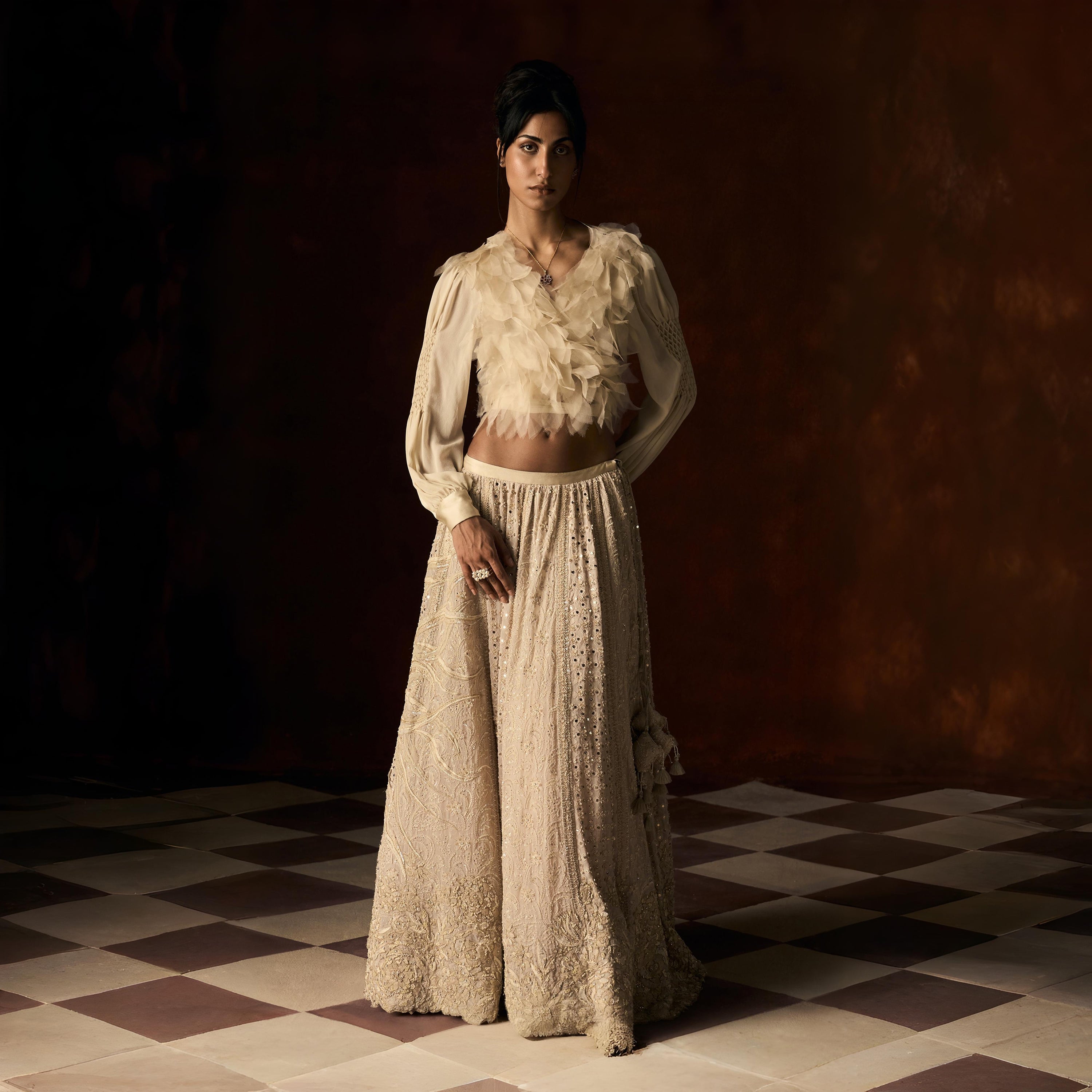 Rajeshwari Chikankari Pale Ecru Lehanga