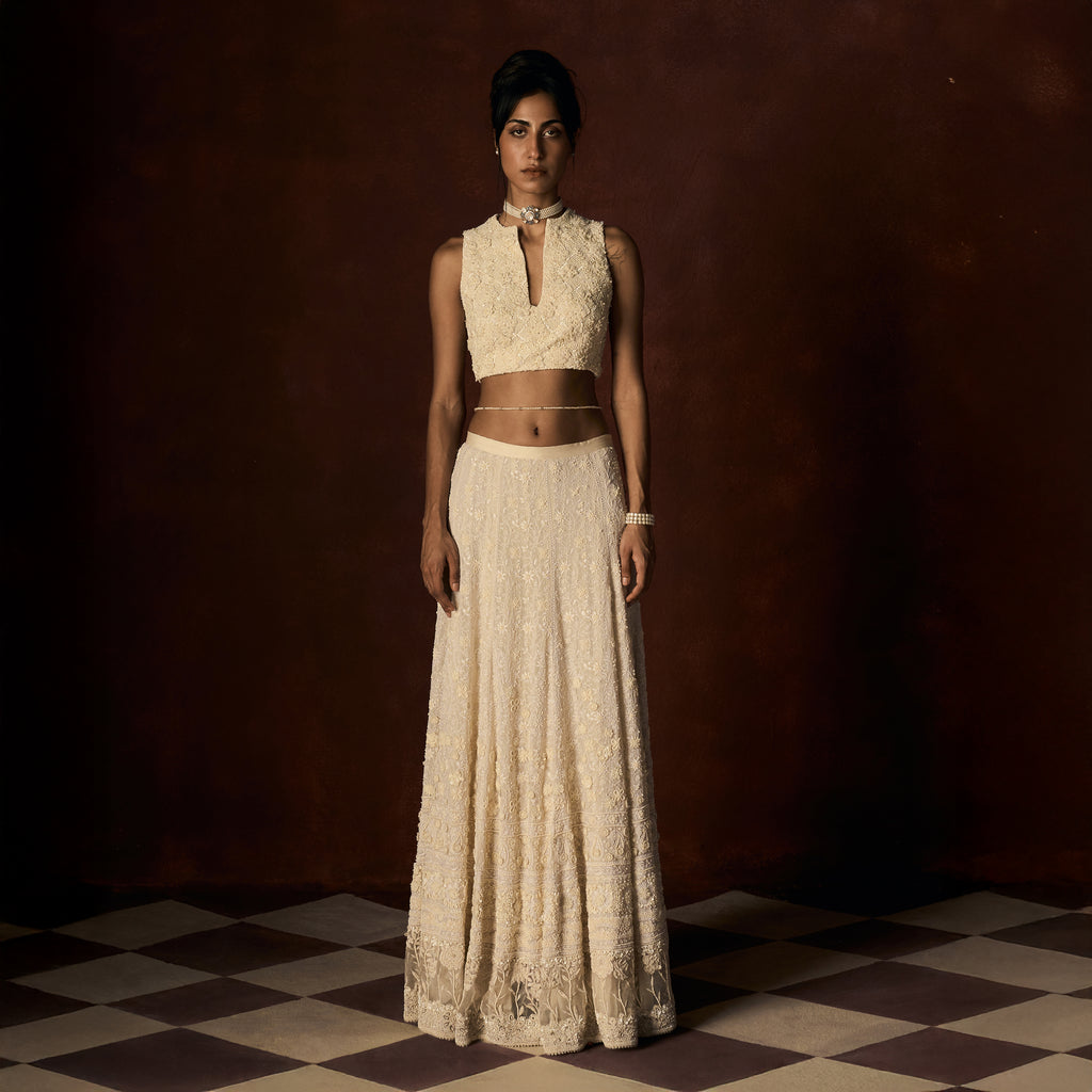 Hirabai Chikankari Ivory Lehanga