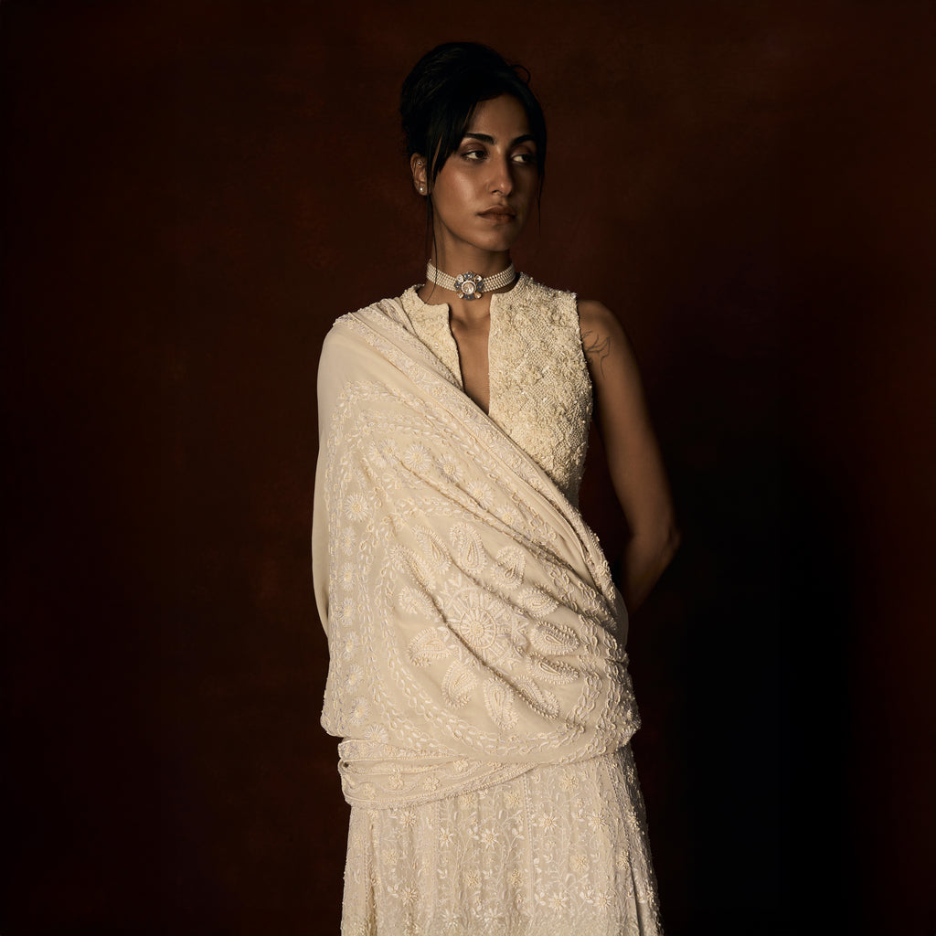 Hirabai Chikankari Ivory Lehanga