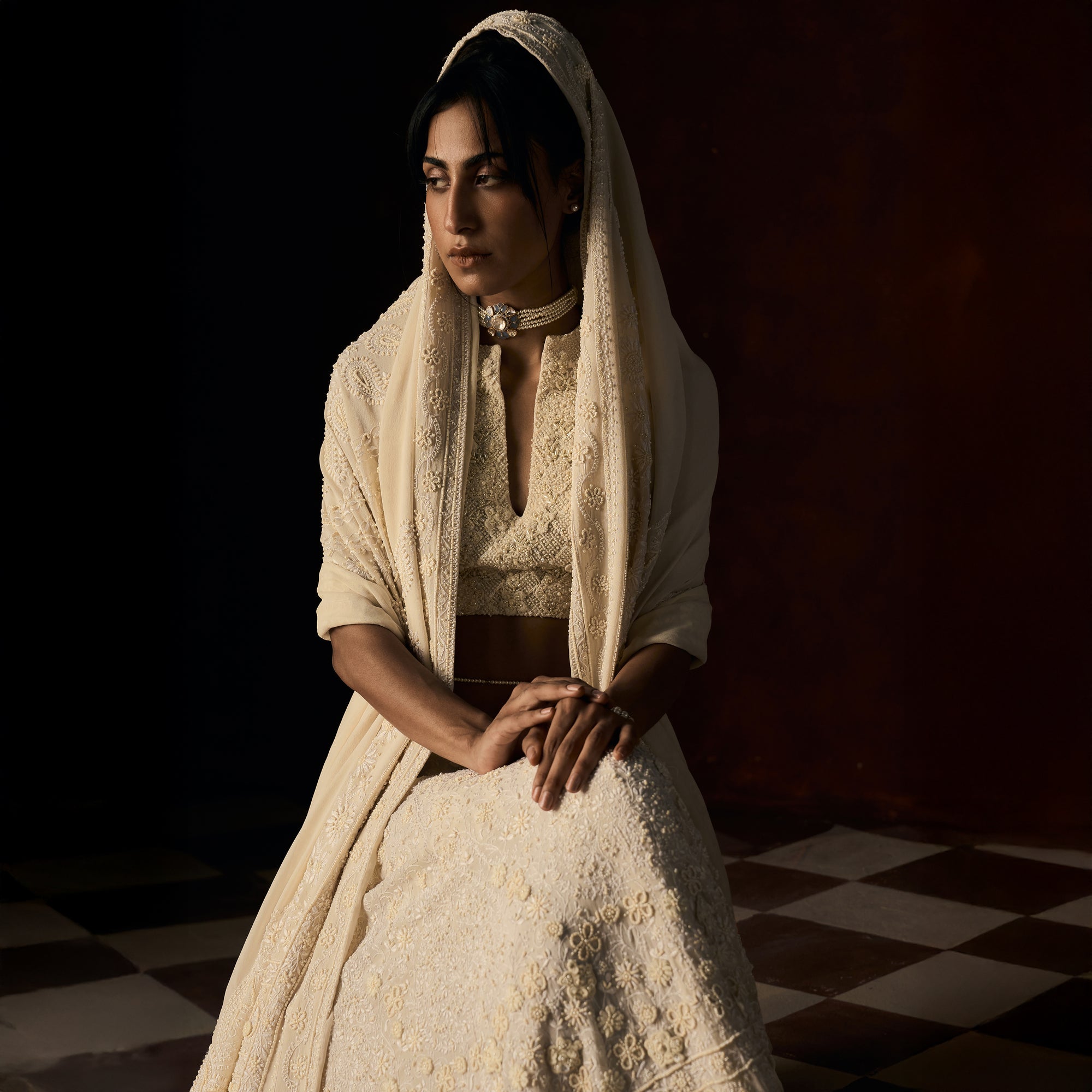 Hirabai Chikankari Ivory Lehanga