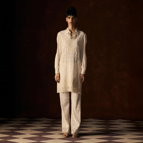 Swarangi Chikankari Ivory Boot Leg Pant