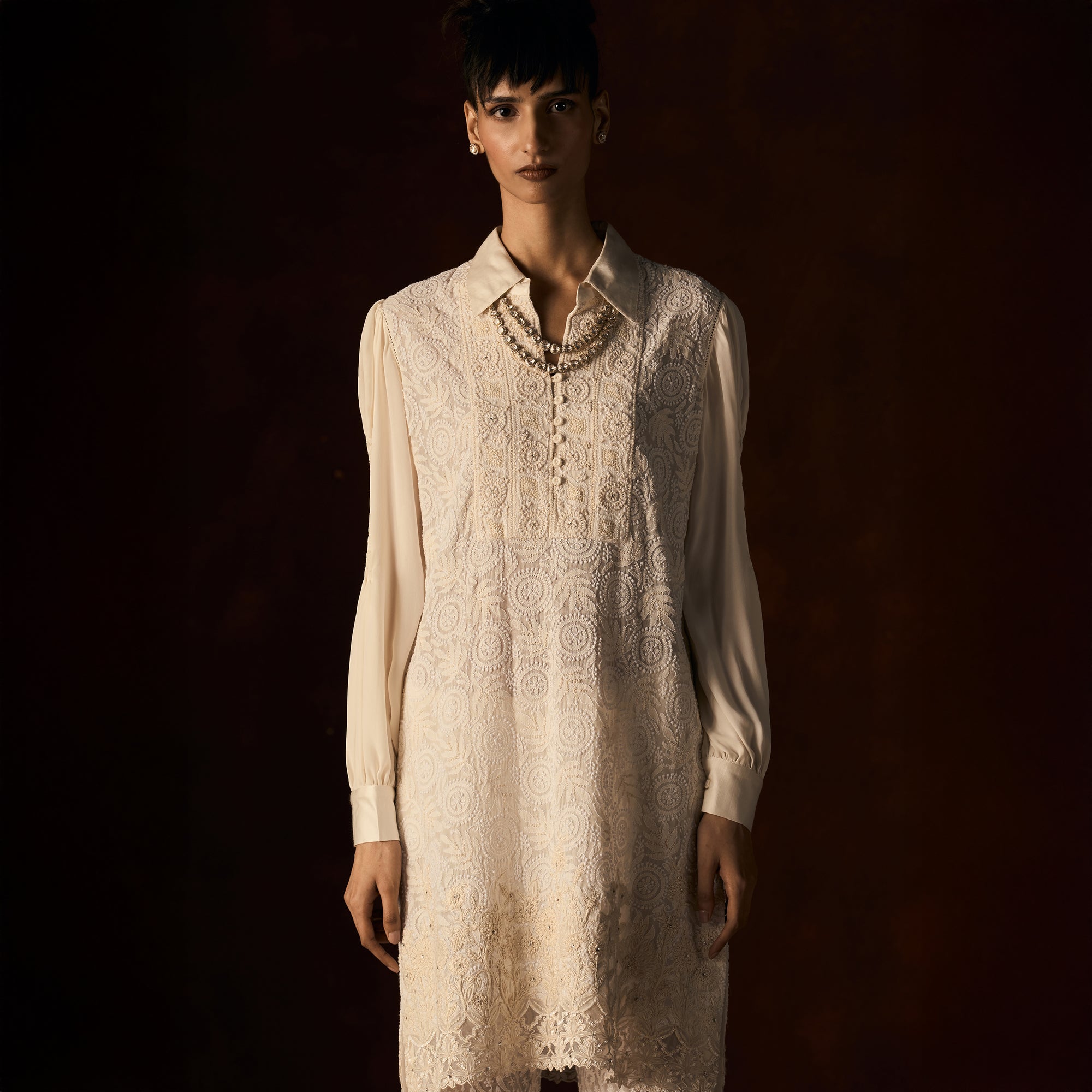 Indumati Chikankari Ivory Tunic