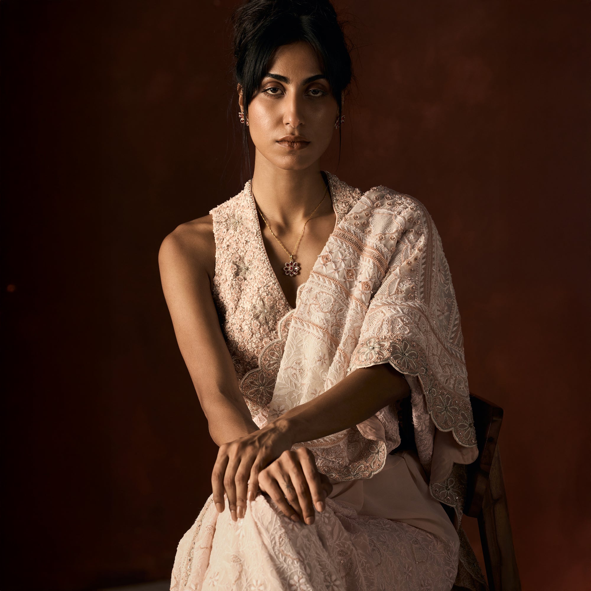 Vandana Embroidered Blush Pink Jewel Bodice