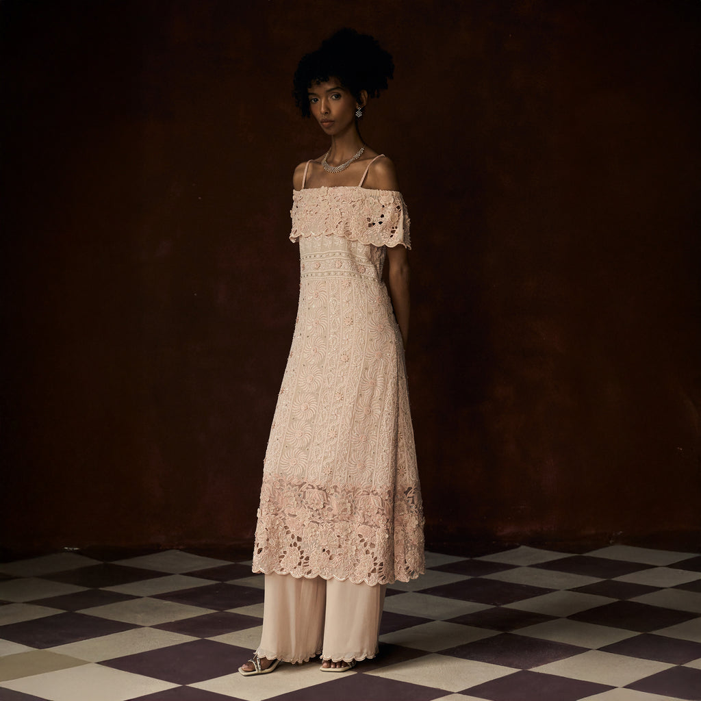 Kamalini Chikankari Off Shoulder Outfit