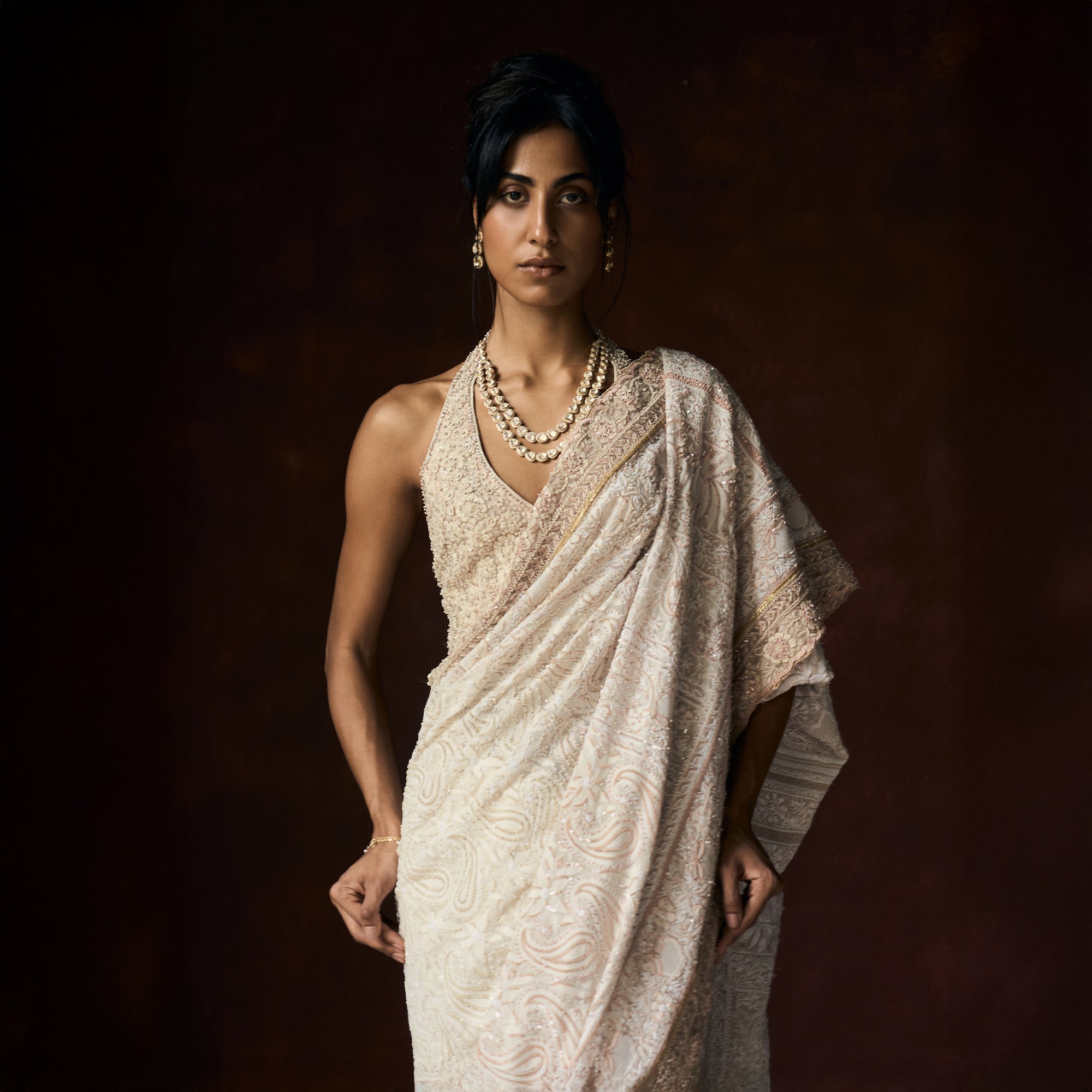 Kalyani Embroidered Ivory Halter Top