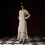 Ganga Chikankari Ivory Ultra Long Cutwork Applique Tunic