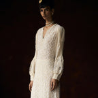 Ganga Chikankari Ivory Ultra Long Cutwork Applique Tunic