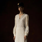 Ganga Chikankari Ivory Ultra Long Cutwork Applique Tunic