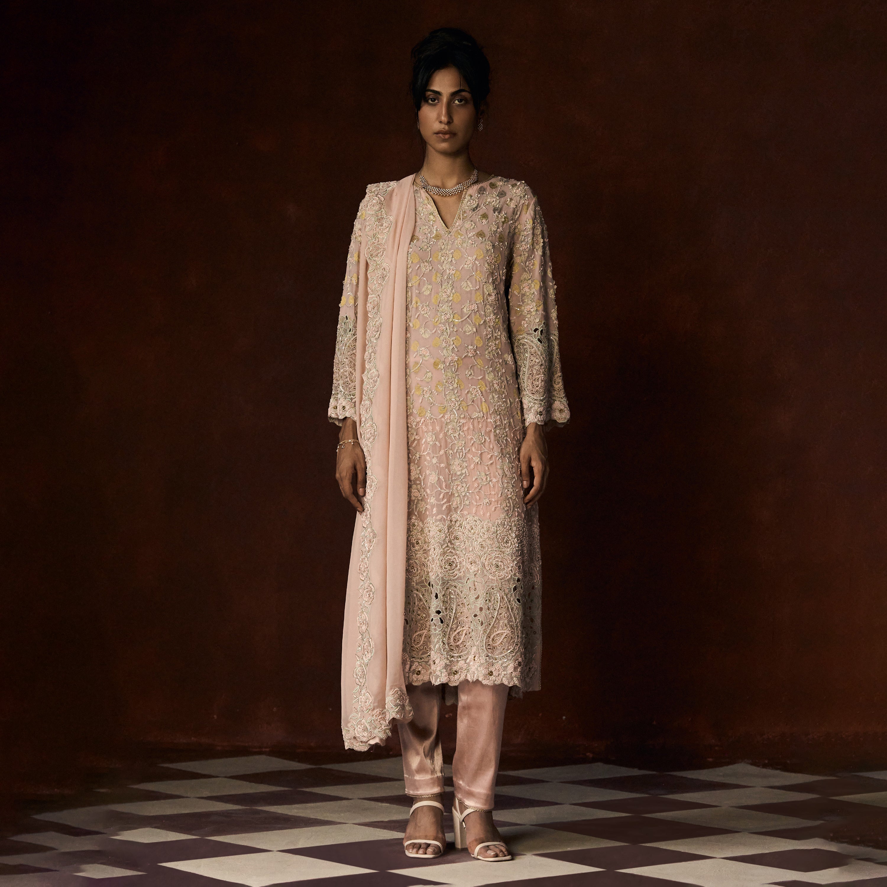 Kasturi Chikankari Pastel Patchwork Outfit