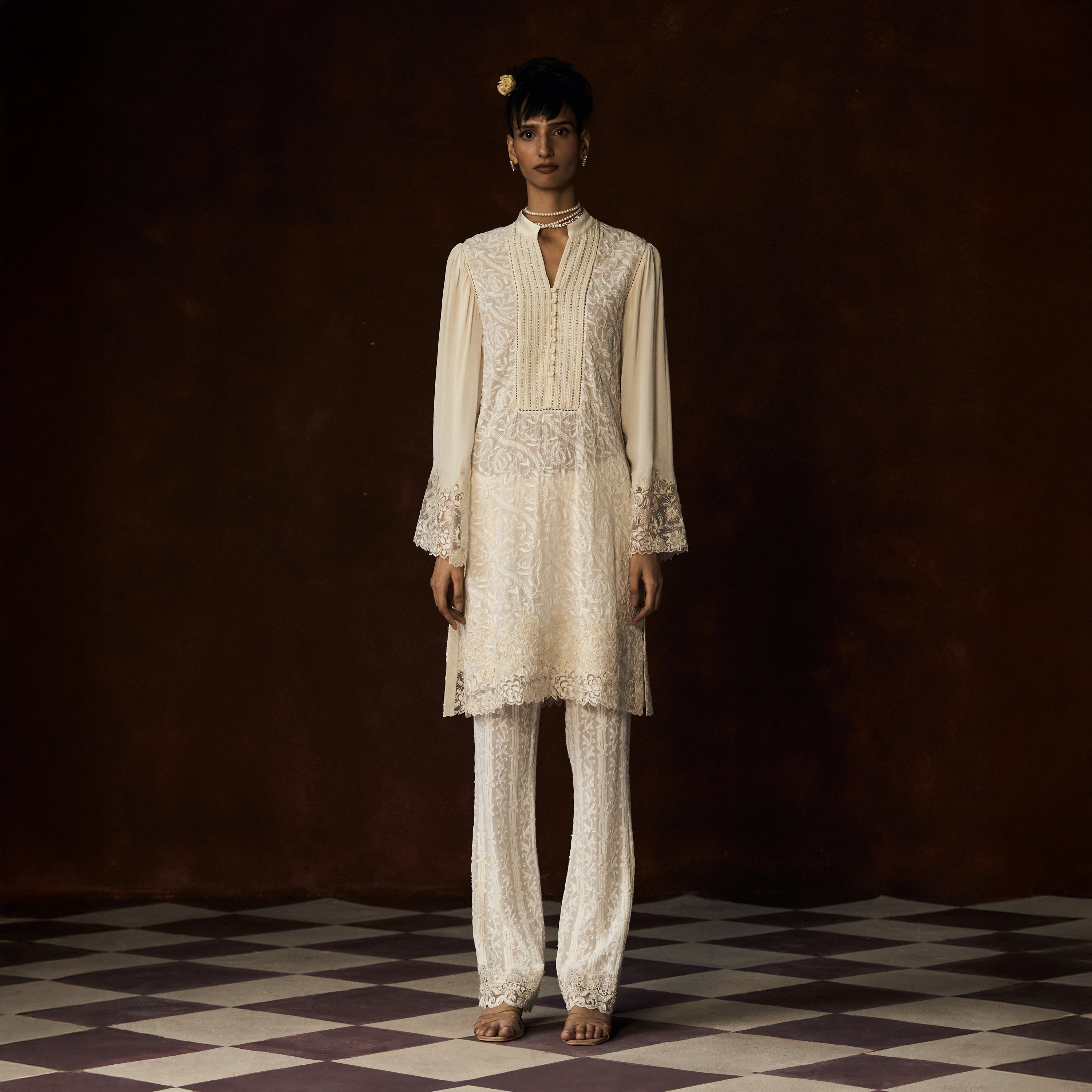 Mehrunisa Chikankari Ivory Tunic