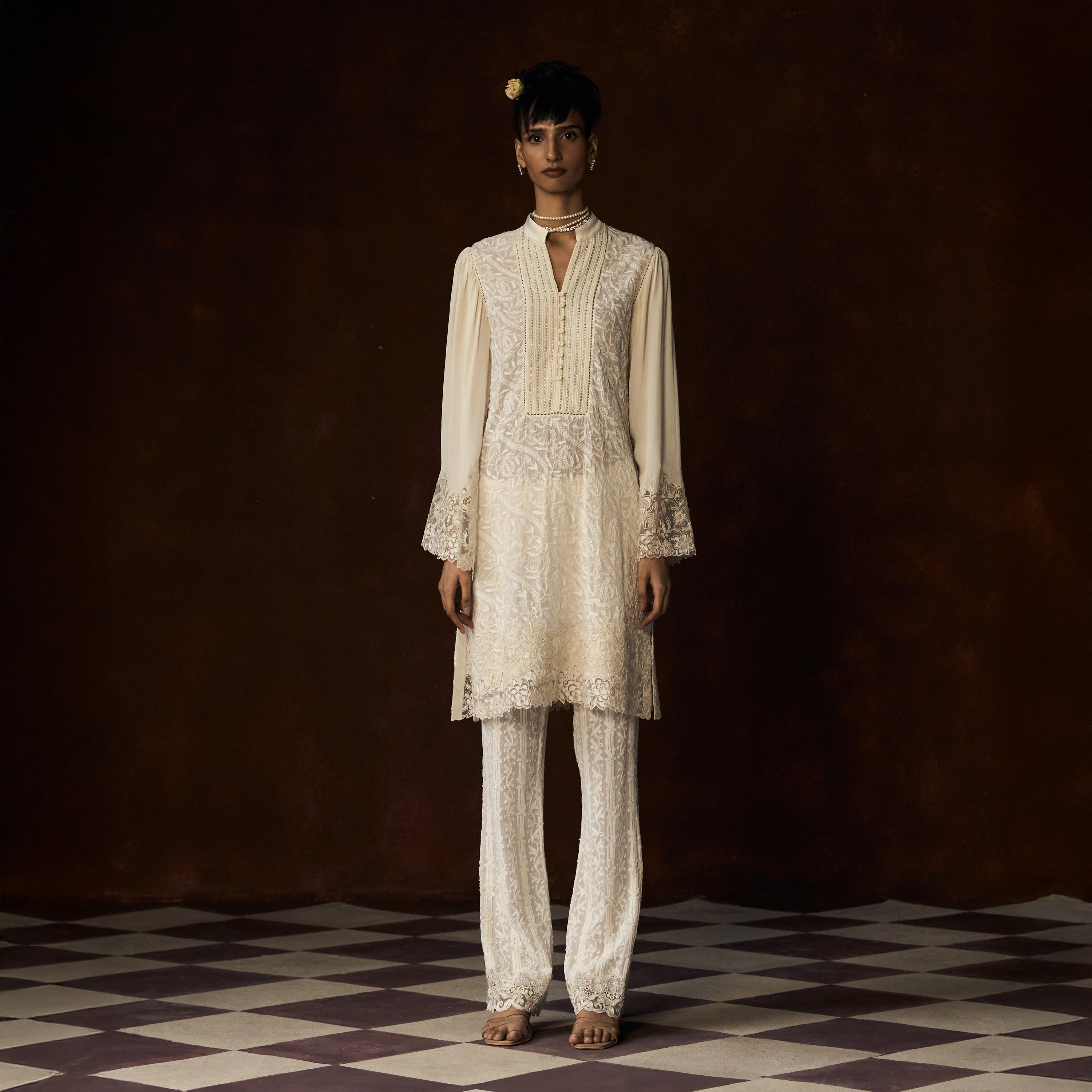 Sakini Chikankari Ivory Boot Leg Pant