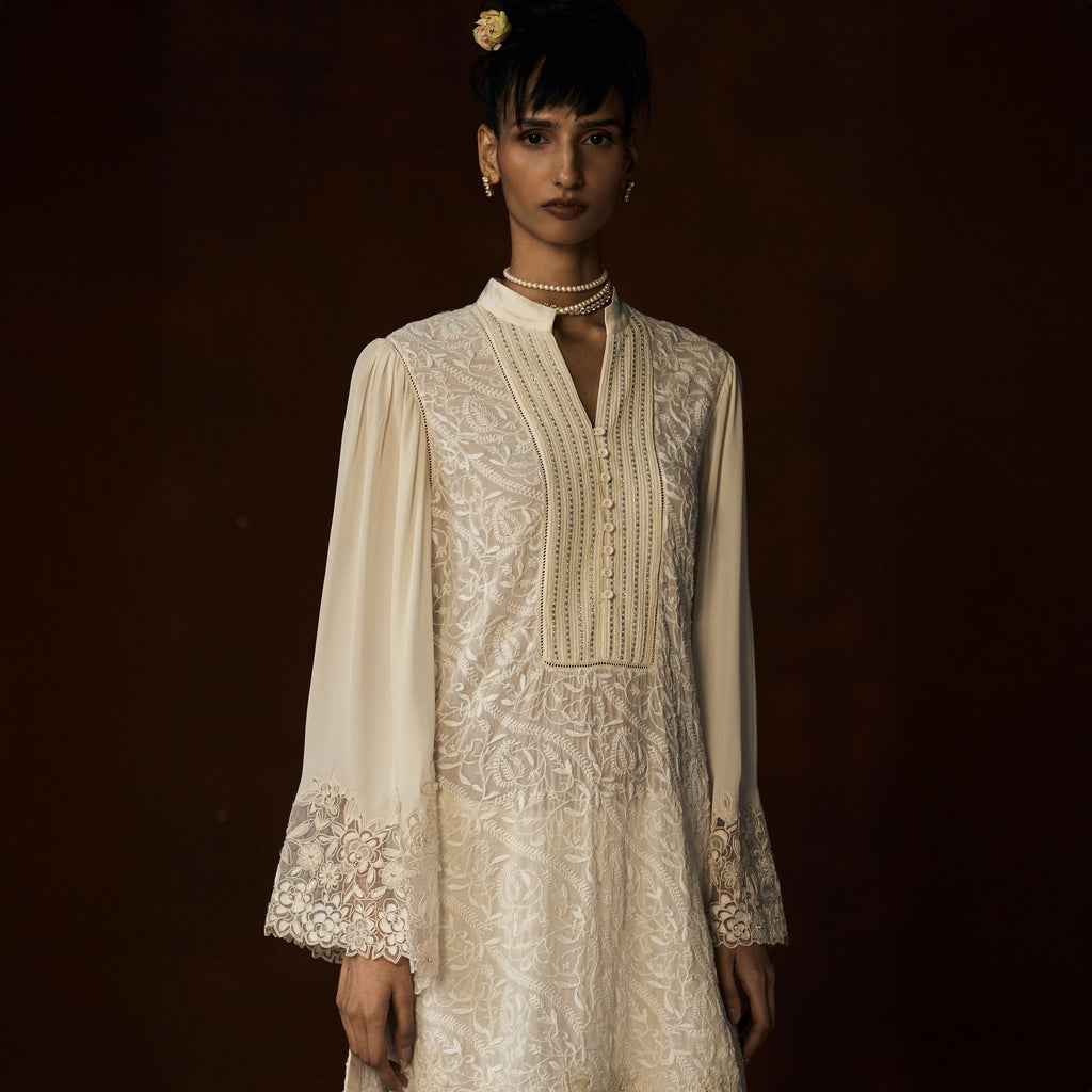 Mehrunisa Chikankari Ivory Tunic
