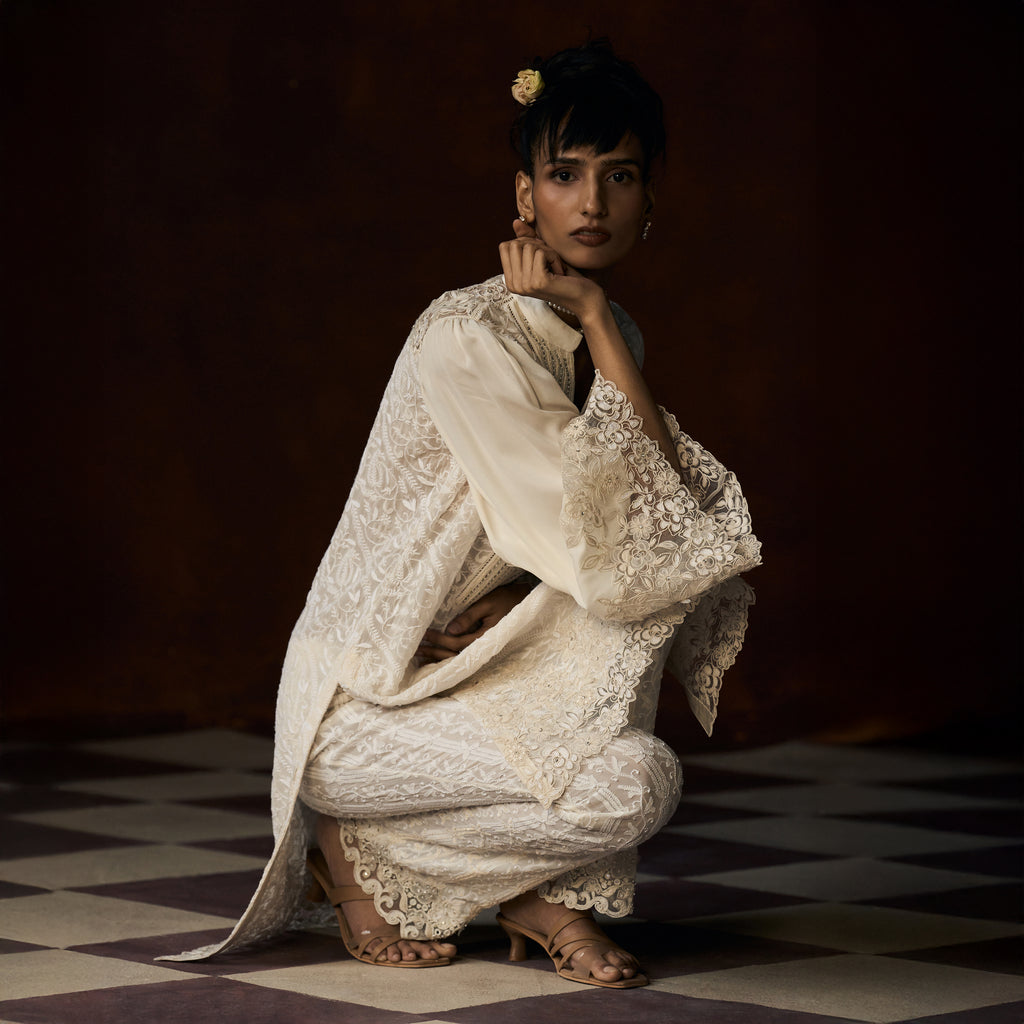 Mehrunisa Chikankari Ivory Tunic