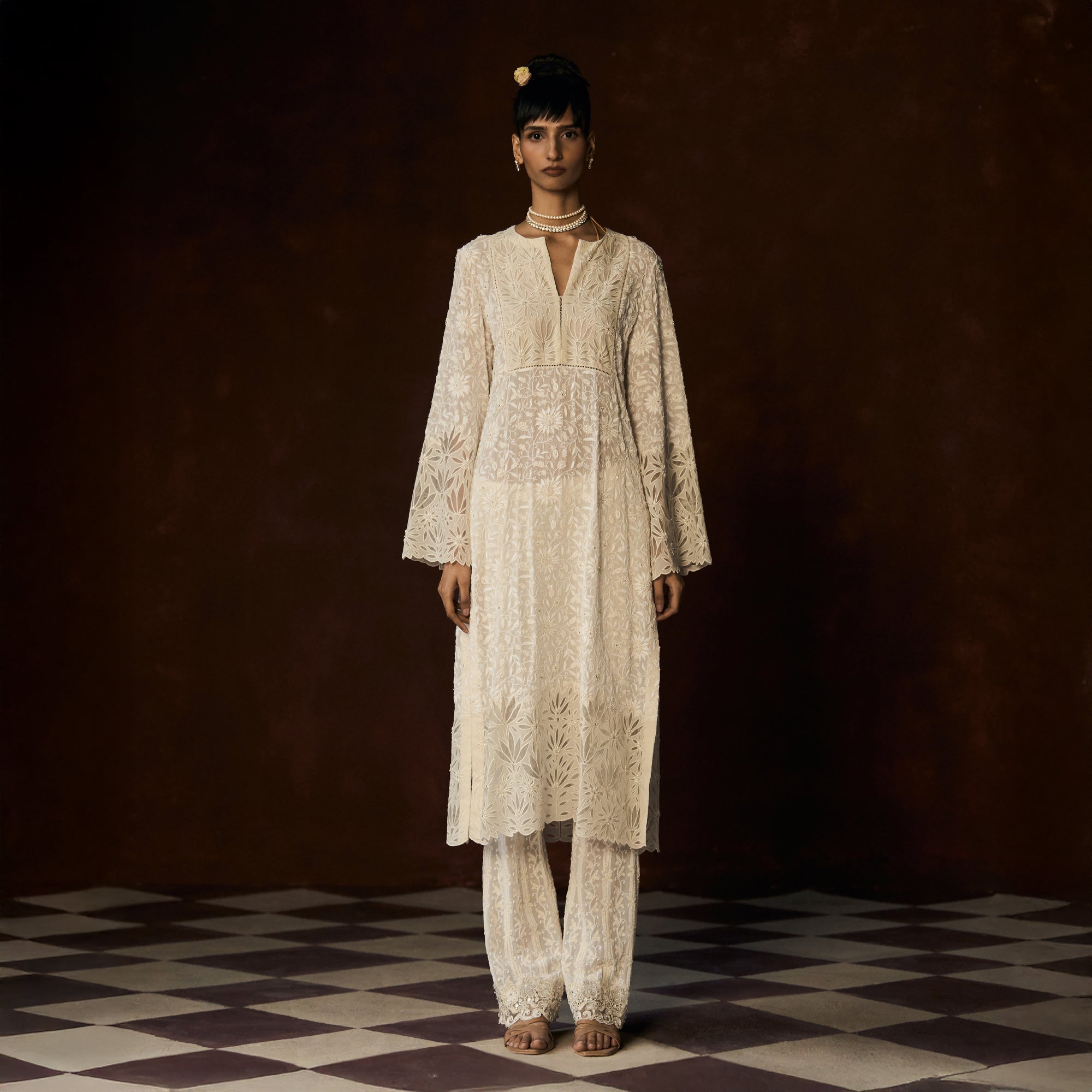 Sumitra Chikankari Ivory Long Tunic