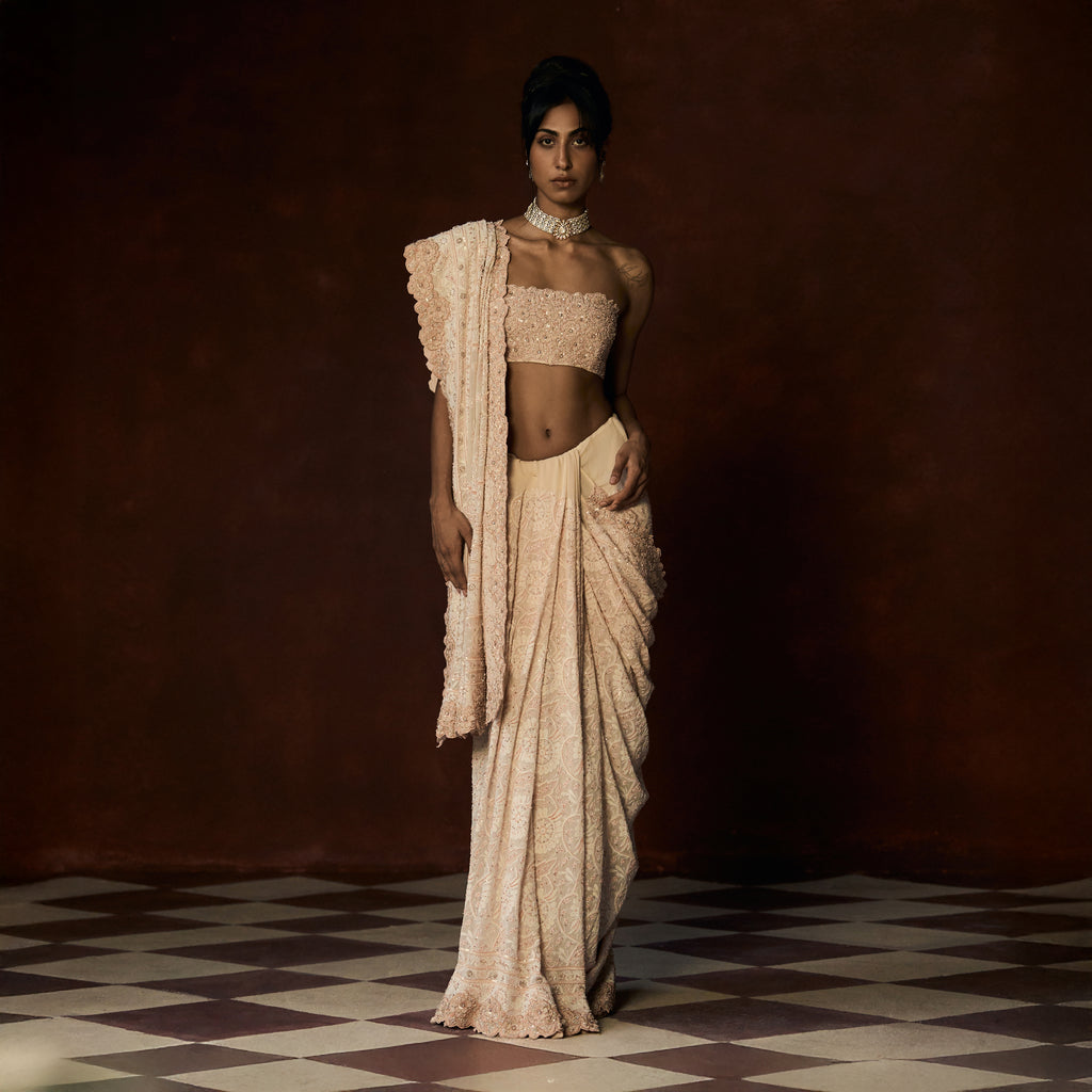 Rudrani Chikankari Blush Peach Saree