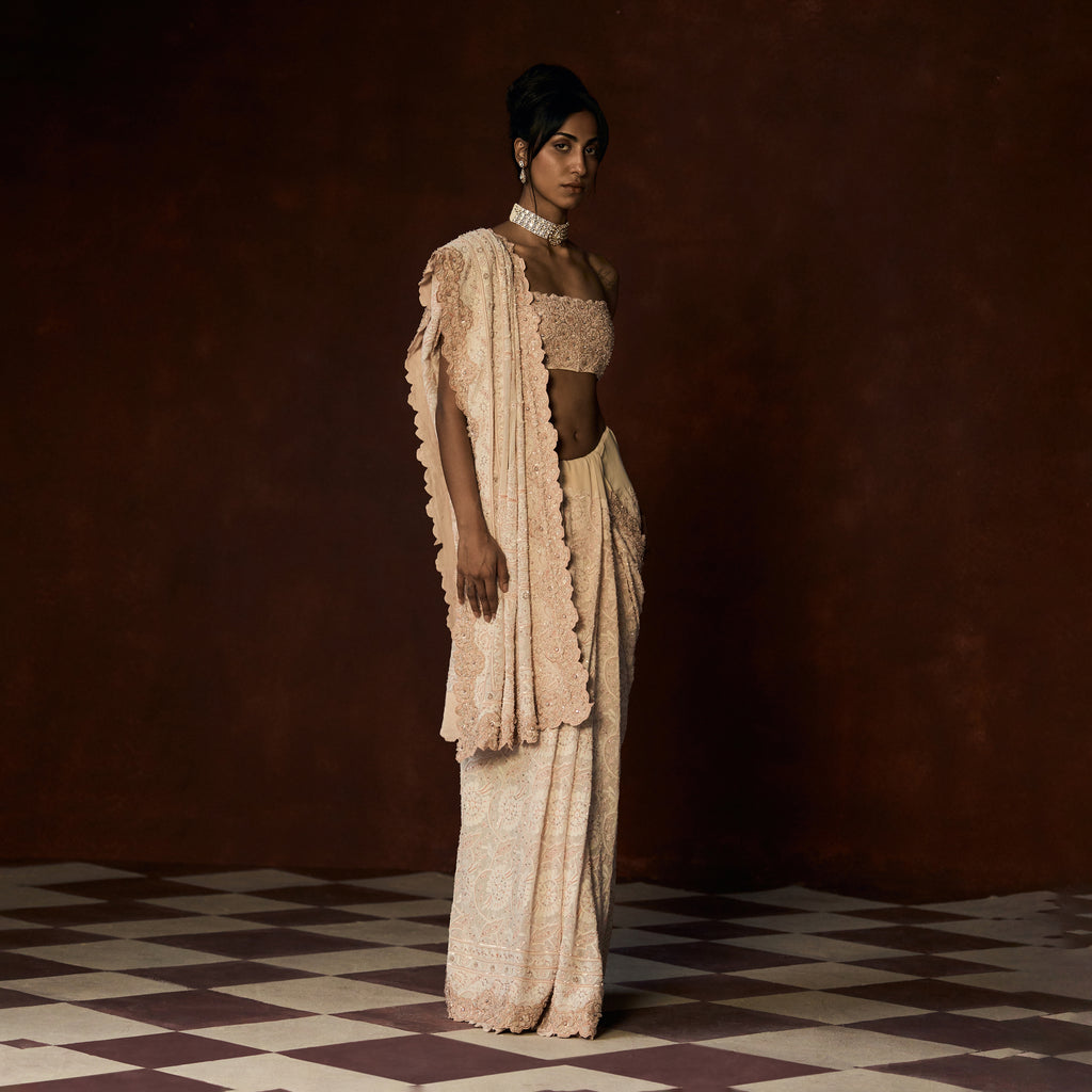 Rudrani Chikankari Blush Peach Saree