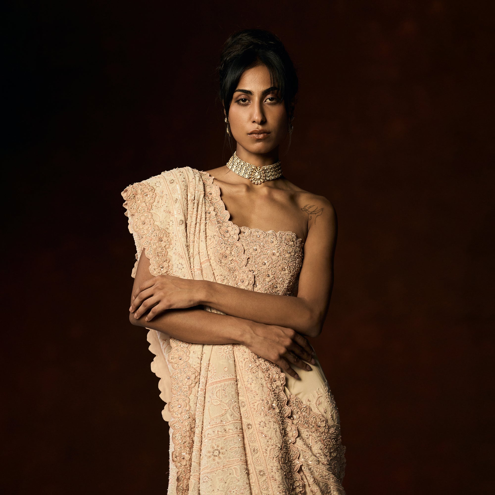 Sakini Embroidered Blush Pink Bustier