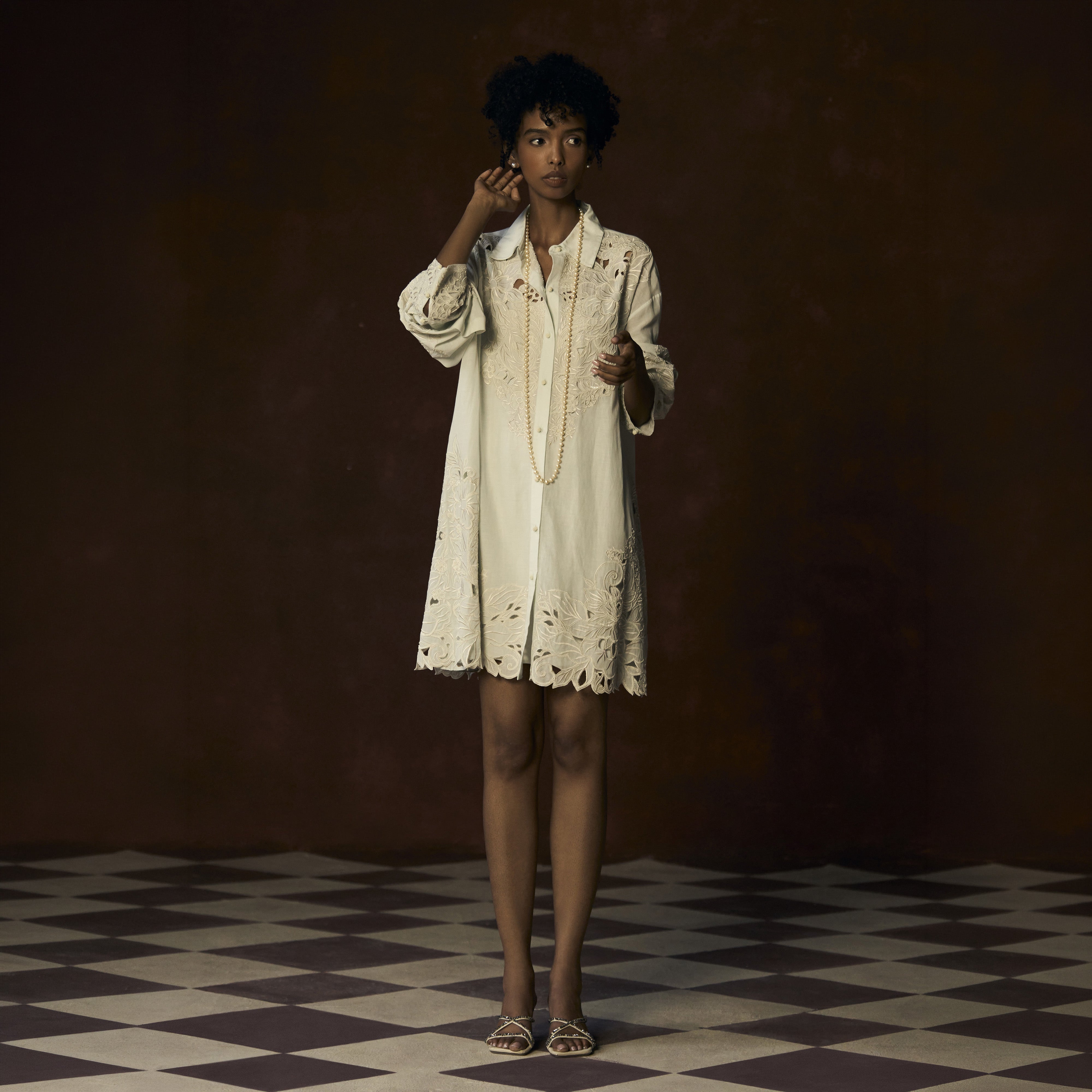 Embroidered Cutwork Shirt Dress