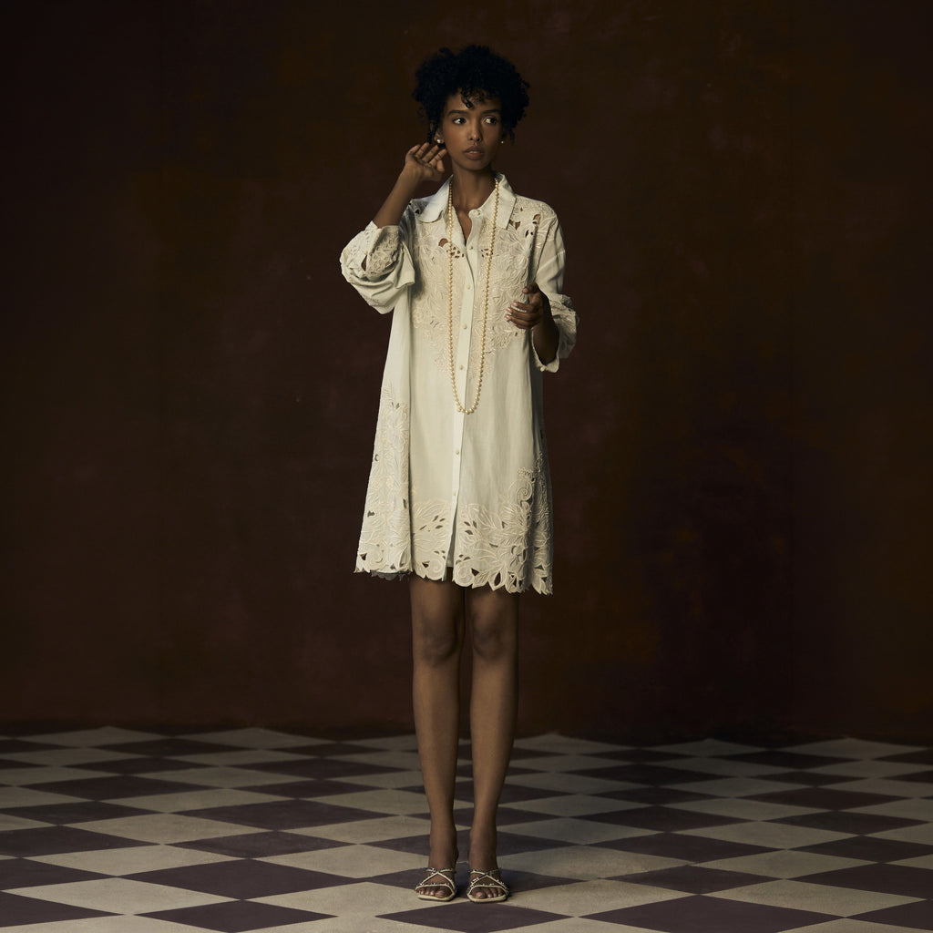 Embroidered Cutwork Shirt Dress