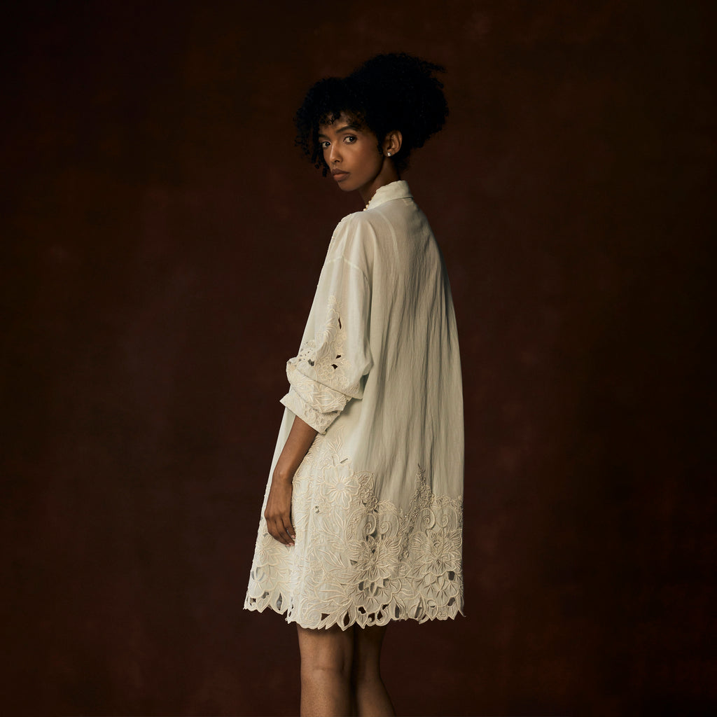 Embroidered Cutwork Shirt Dress