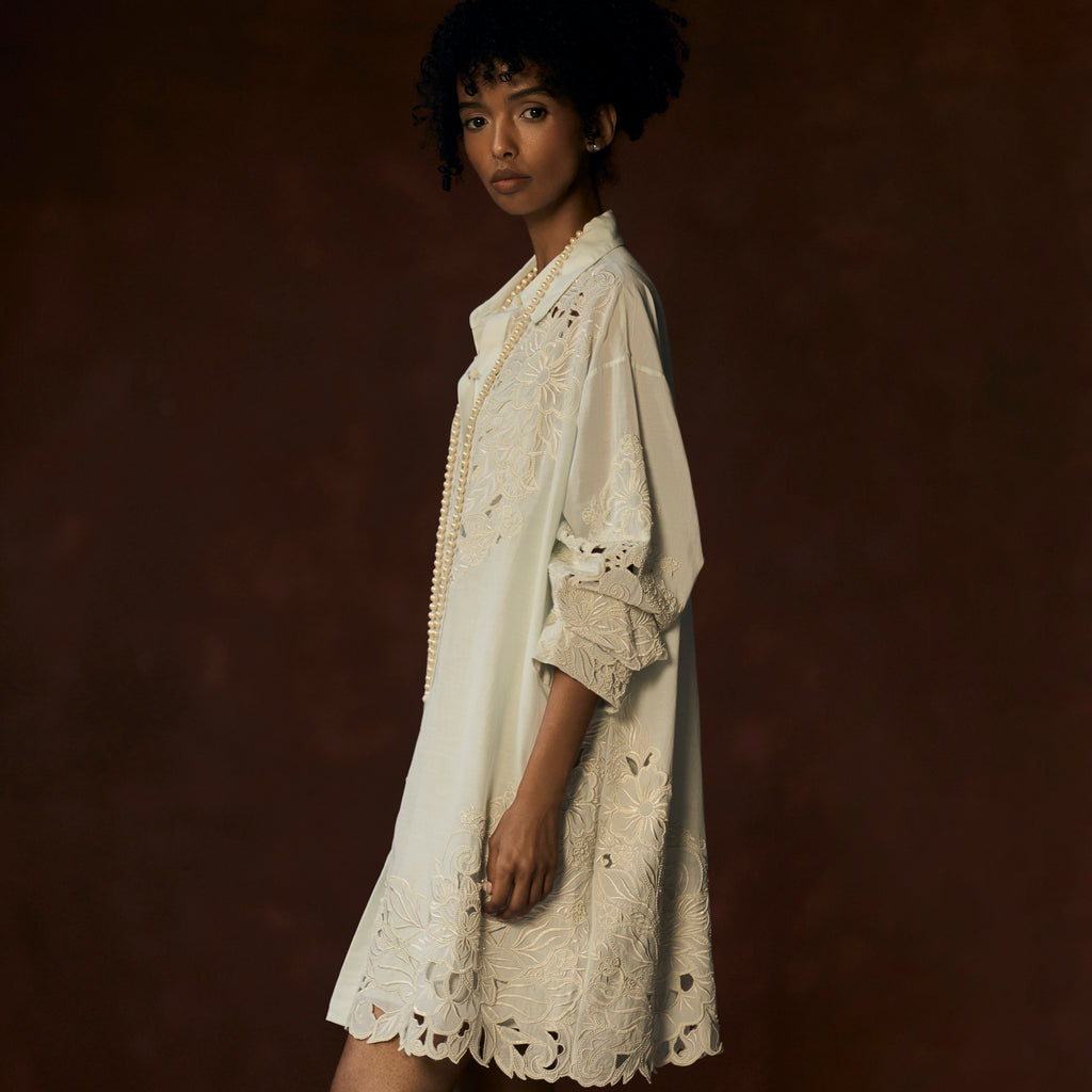 Embroidered Cutwork Shirt Dress