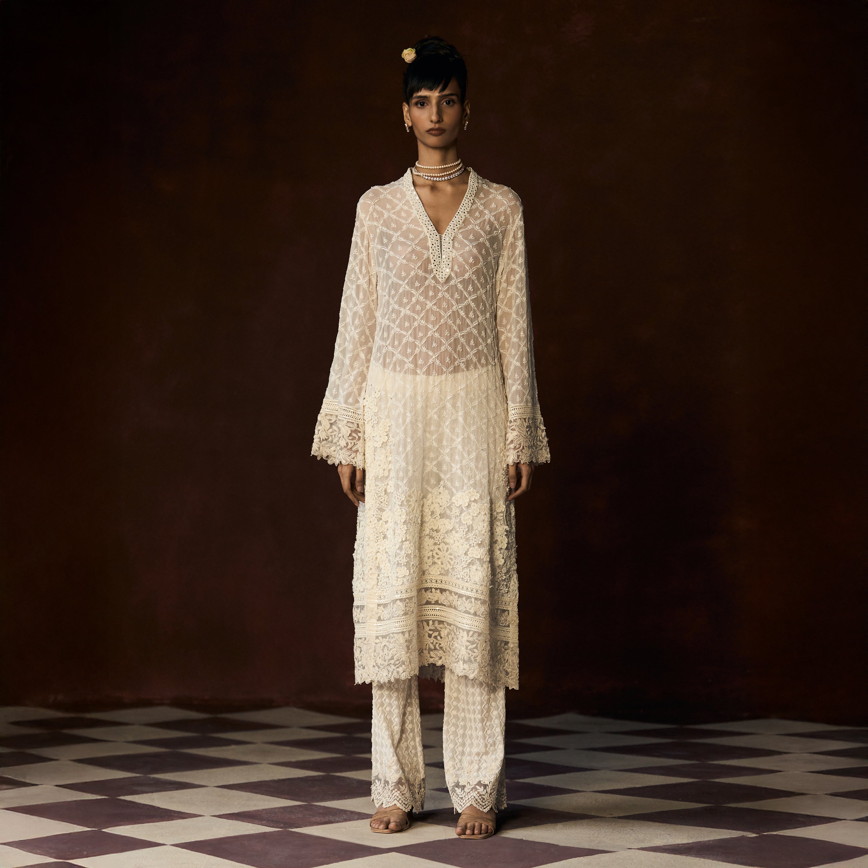 Rudrani Chikankari Ivory Long Tunic