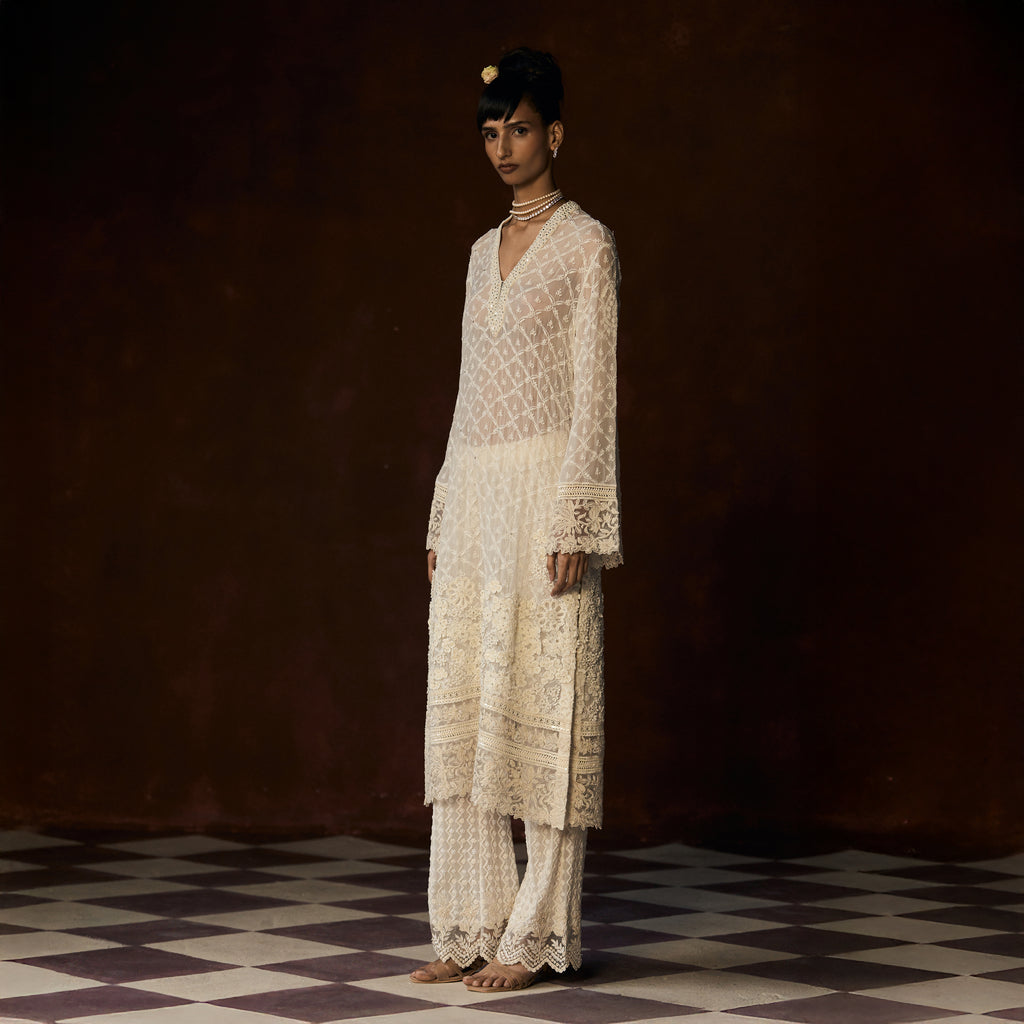 Rudrani Chikankari Ivory Long Tunic