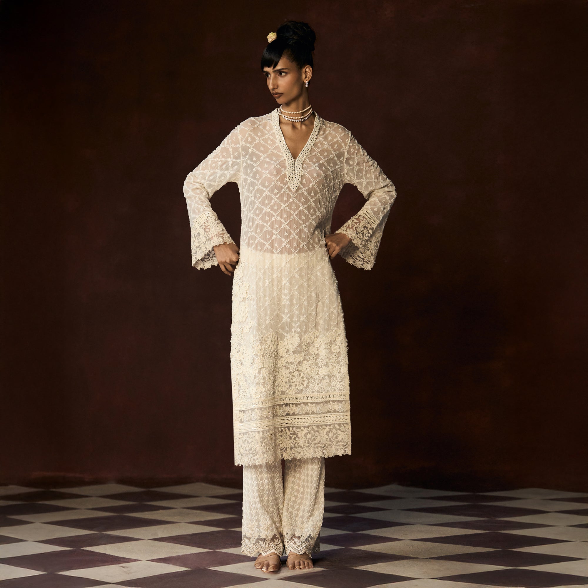 Rudrani Chikankari Ivory Long Tunic