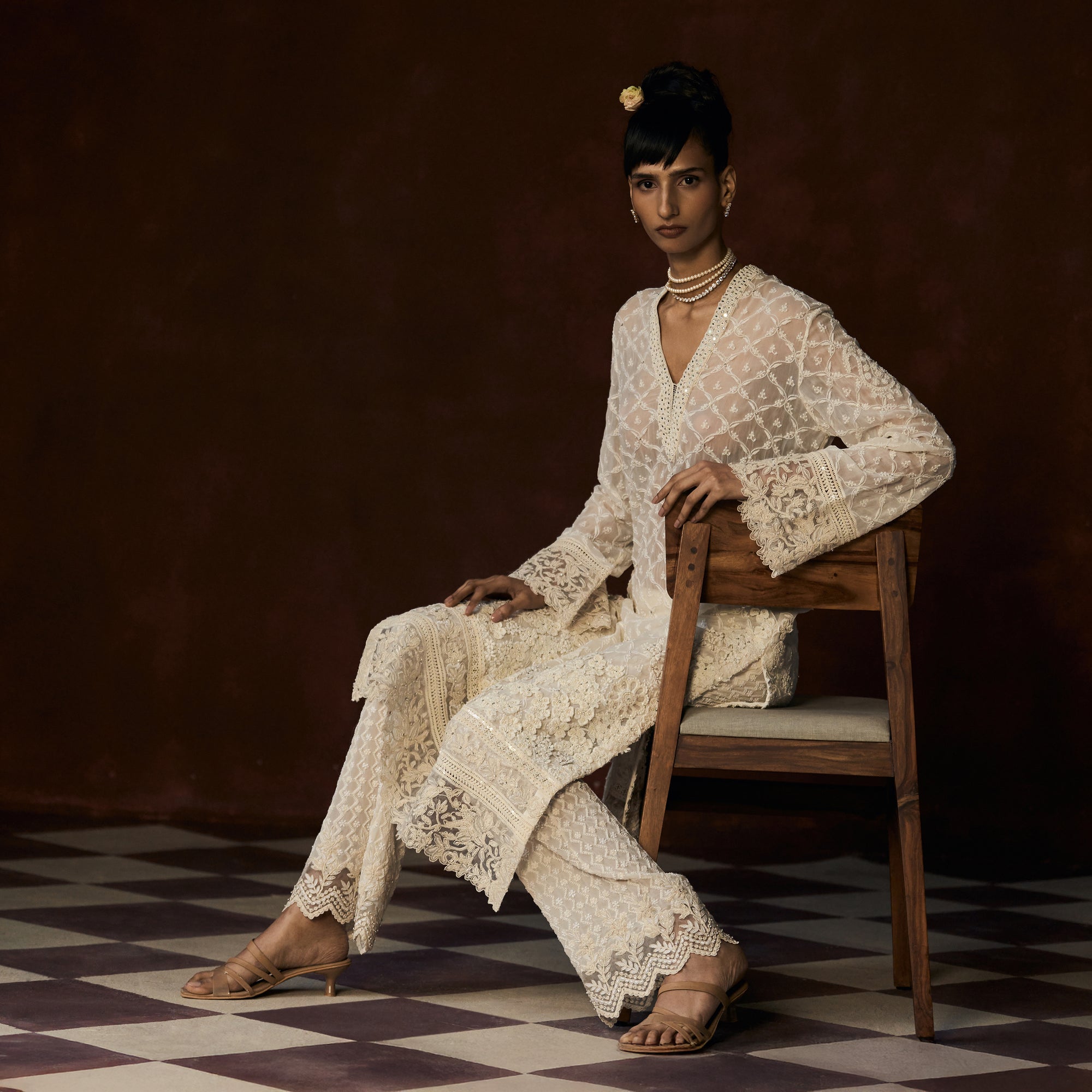 Rudrani Chikankari Ivory Long Tunic