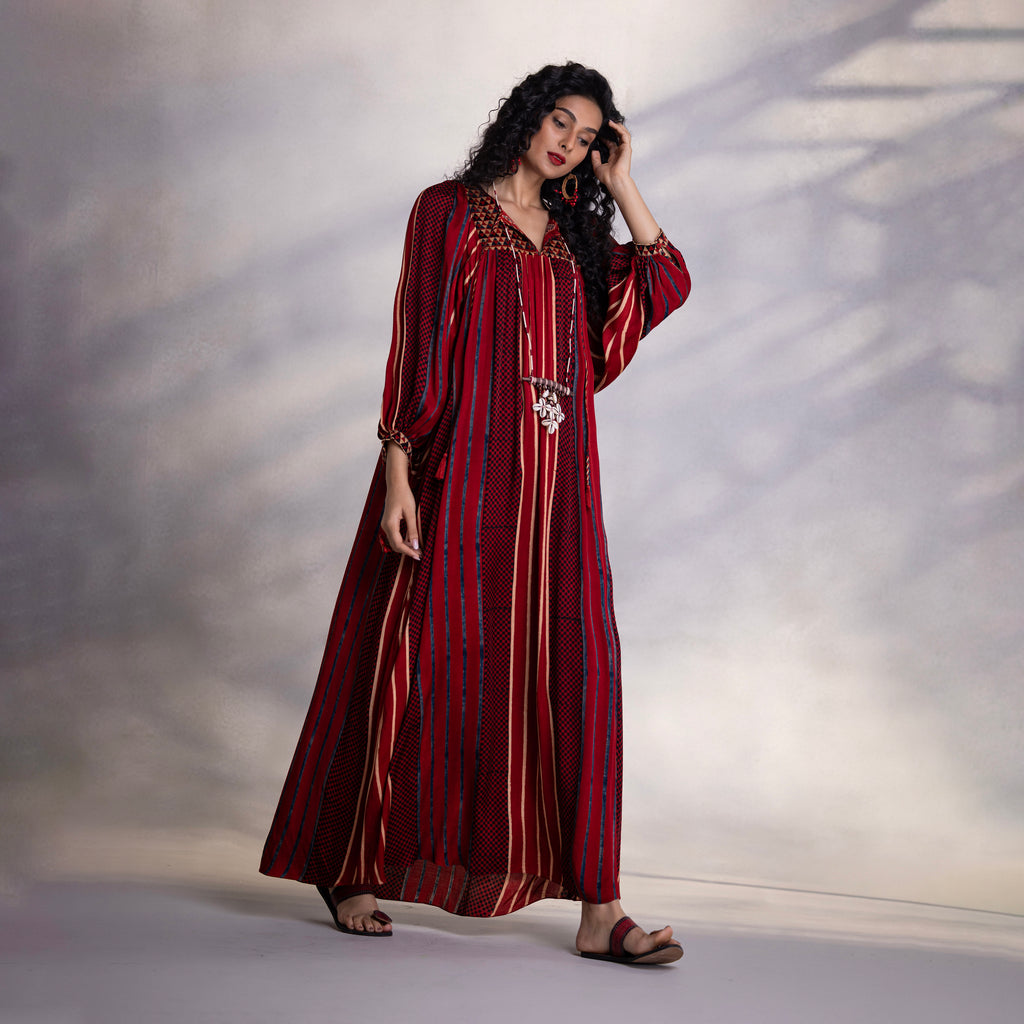 Handmade button detailing on modal satin dress

