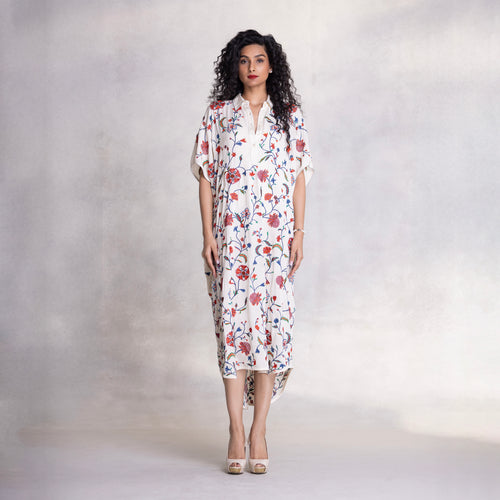 Embroidered Kimono Shirt Dress