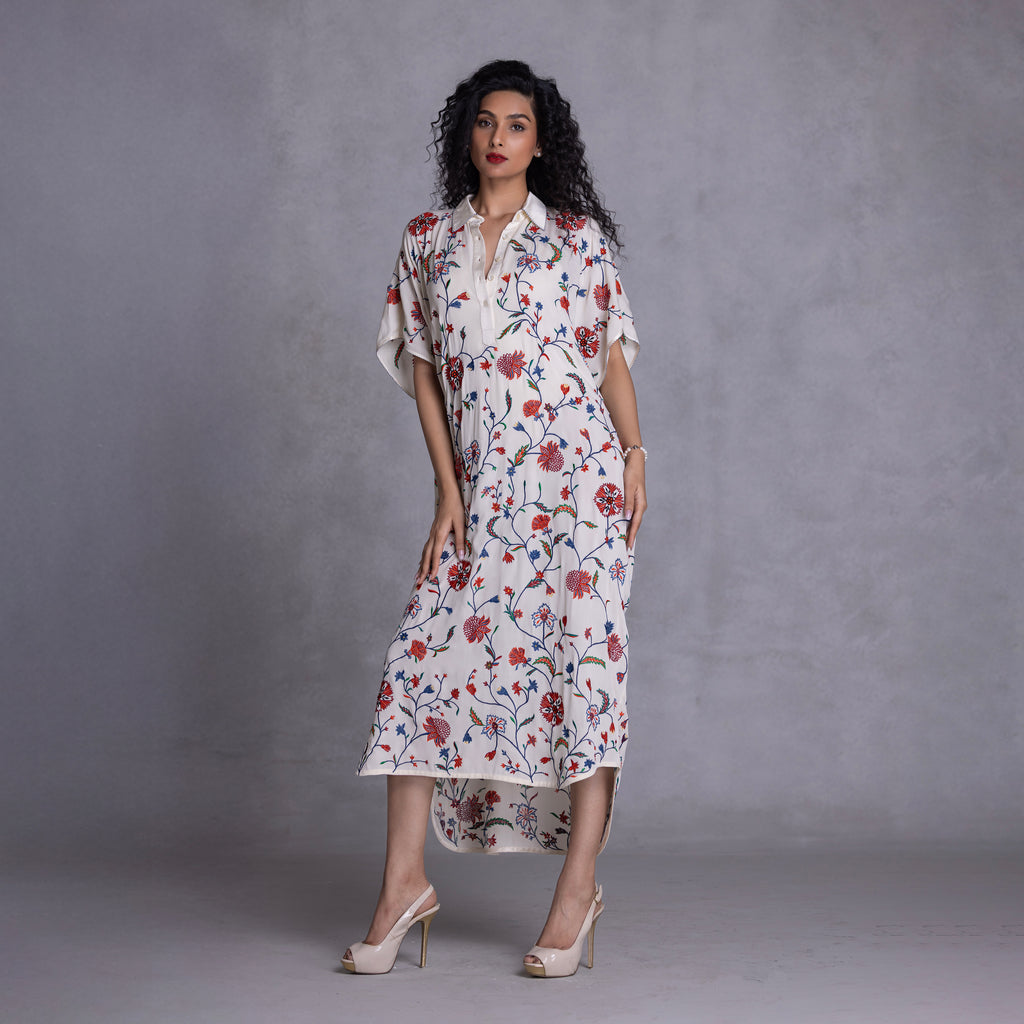 Embroidered Kimono Shirt Dress