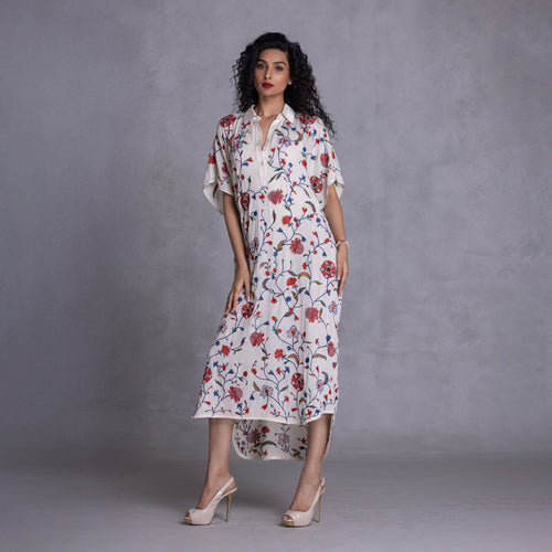 Embroidered Kimono Shirt Dress
