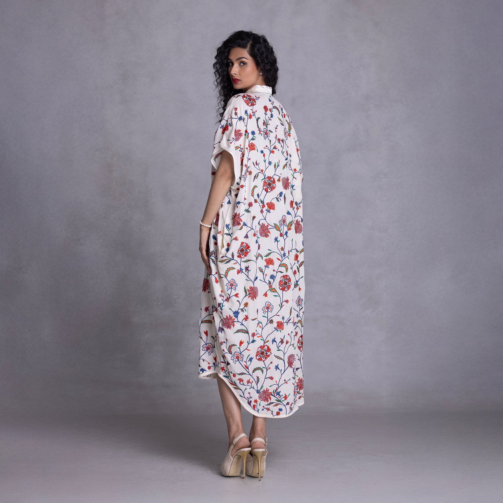 Embroidered Kimono Shirt Dress